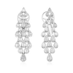 Boucles d'oreilles en or blanc massif 14 carats avec diamants ronds taille baguette SI/H de 1,83 carat