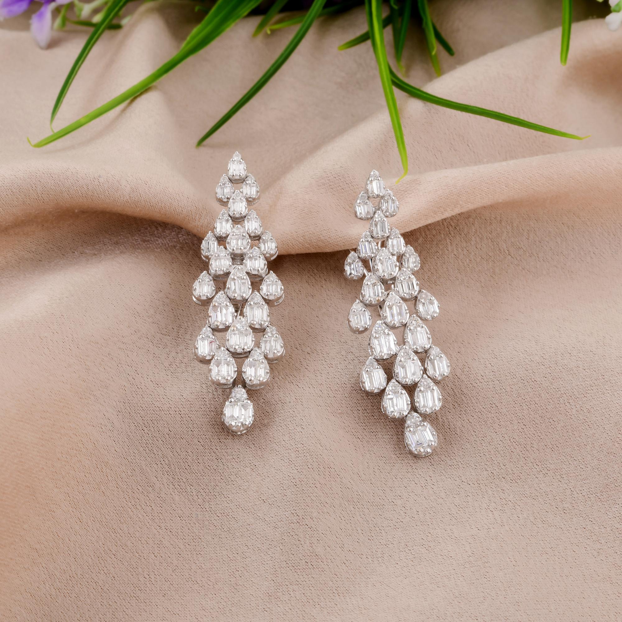 Modern 1.83 Carat SI/H Round Baguette Cut Diamond Earrings 14 Karat Solid White Gold