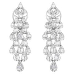 1.83 Carat SI/H Round Baguette Cut Diamond Earrings 14 Karat Solid White Gold