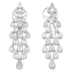 Pendientes de diamantes talla baguette redondos SI/H de 1,83 quilates y oro blanco macizo de 14 quilates