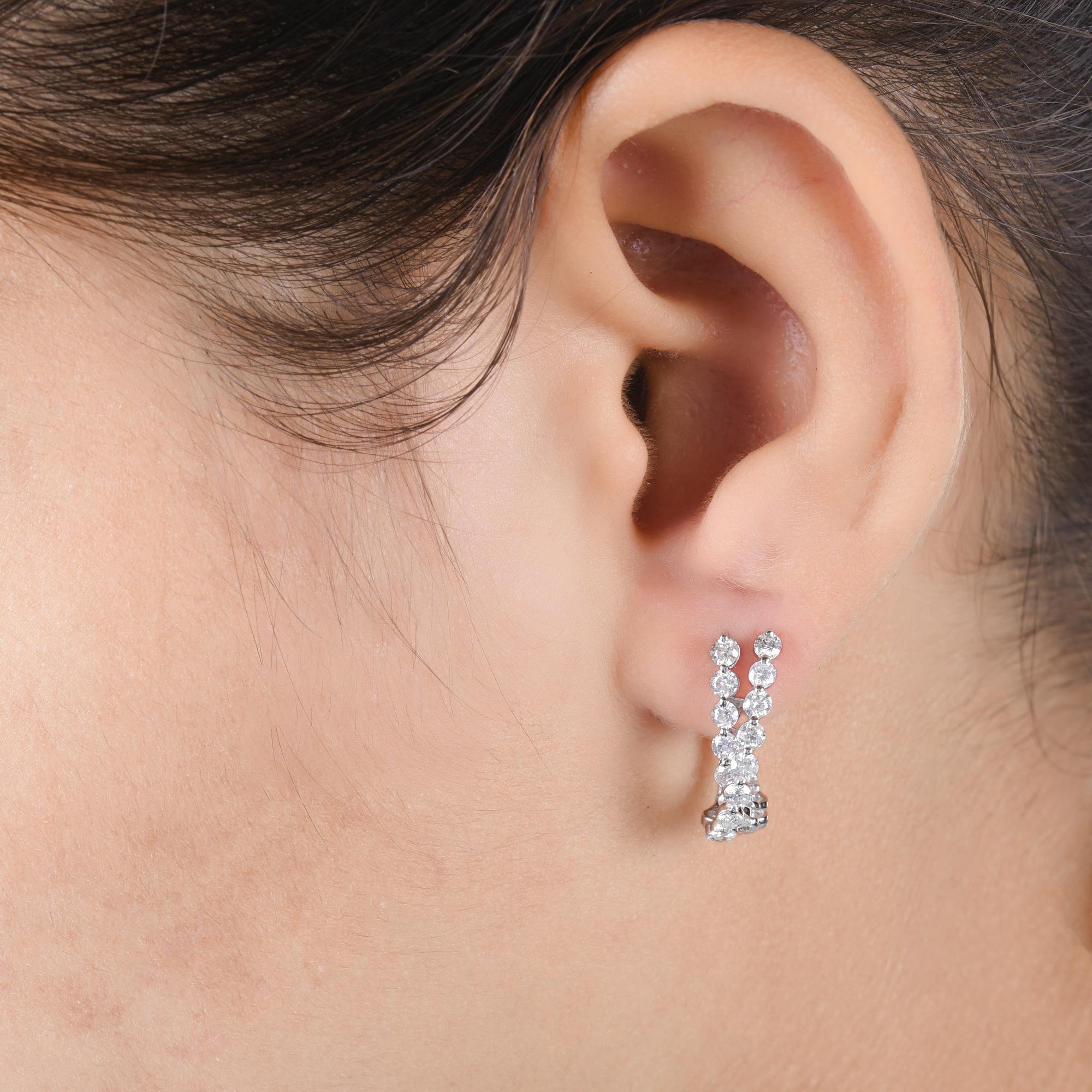Moderne 1.83 Carat SI/H Round Brilliant Cut Diamond Hoop Earrings 14 Karat White Gold en vente