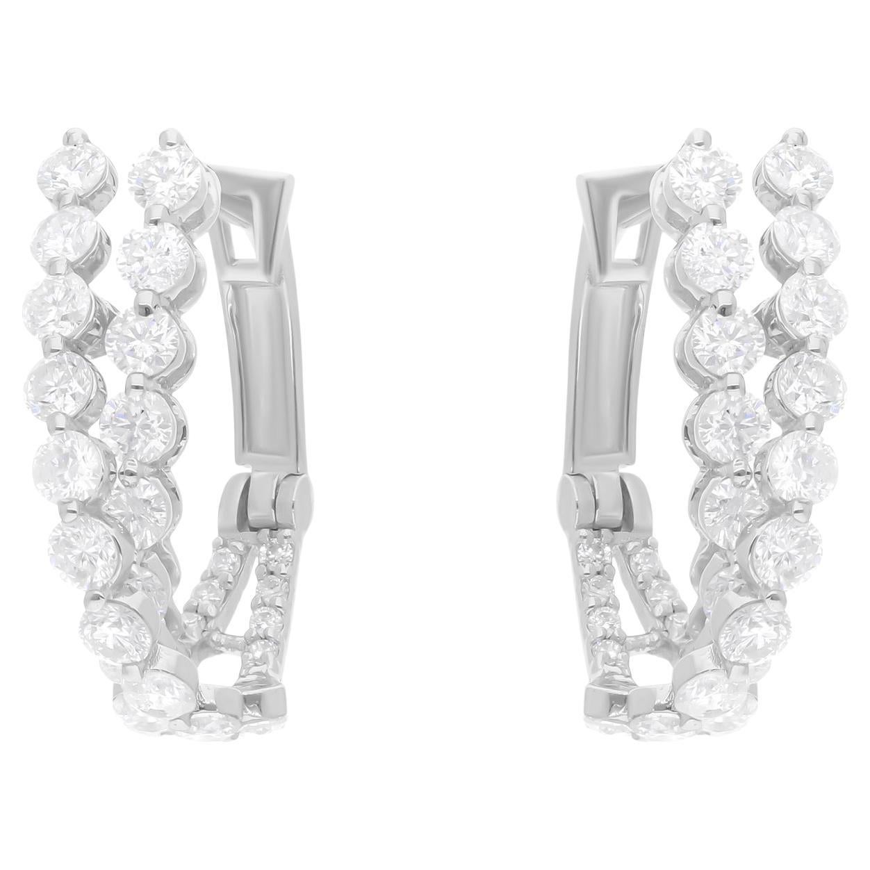 1.83 Carat SI/H Round Brilliant Cut Diamond Hoop Earrings 14 Karat White Gold