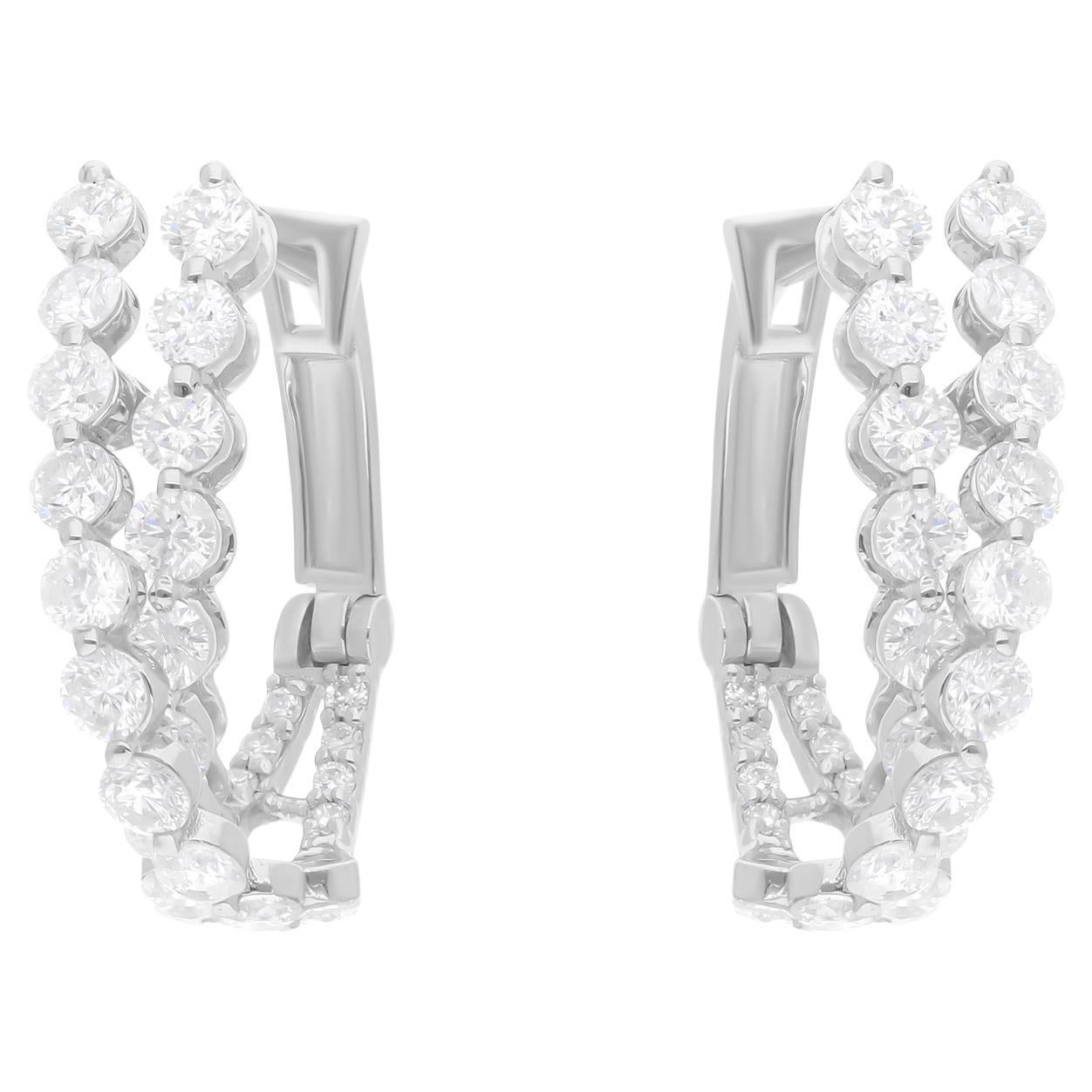 1.83 Carat SI/H Round Brilliant Cut Diamond Hoop Earrings 14 Karat White Gold
