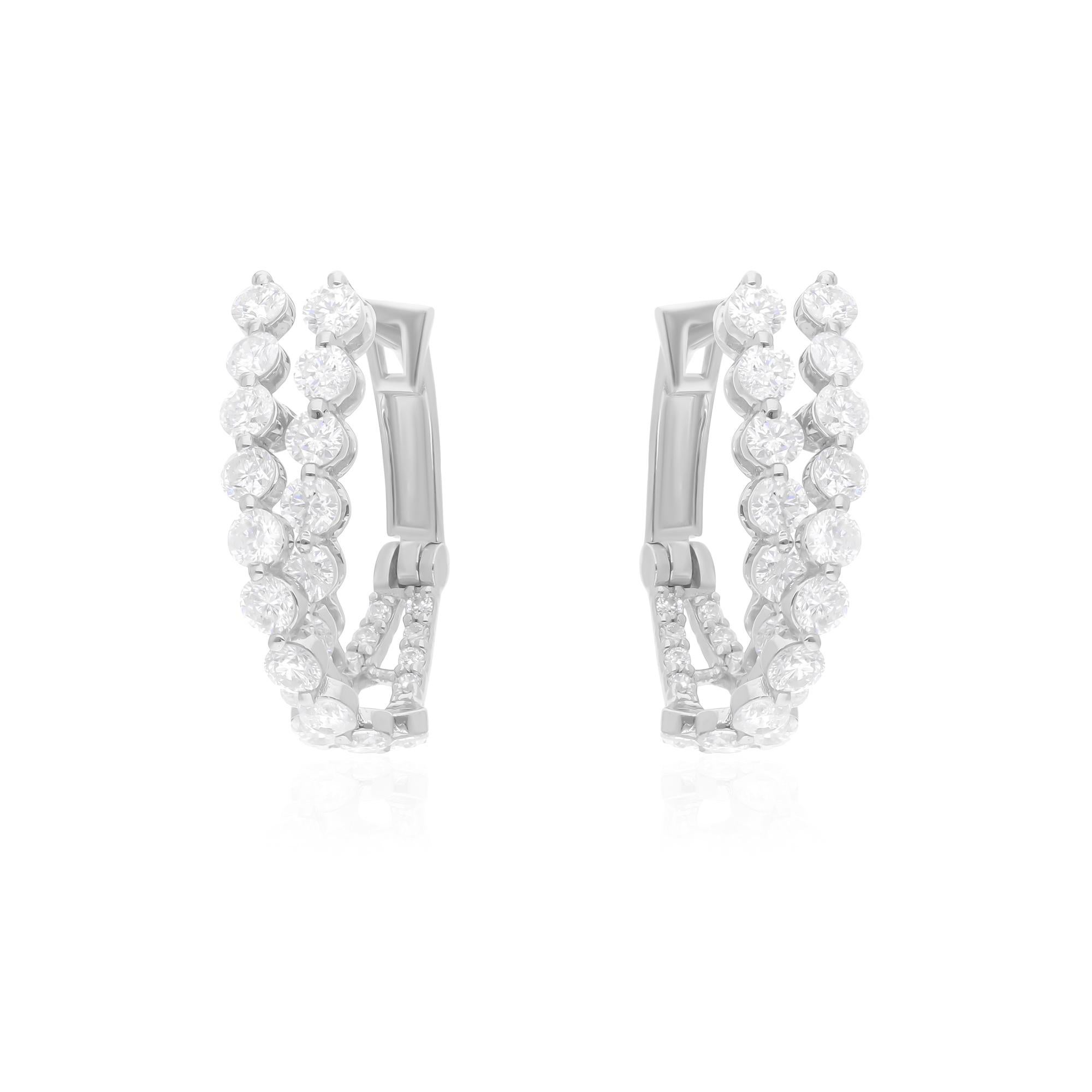 Orecchini a cerchio con diamanti taglio brillante rotondo da 1,83 carati SI/H Oro bianco 18 carati