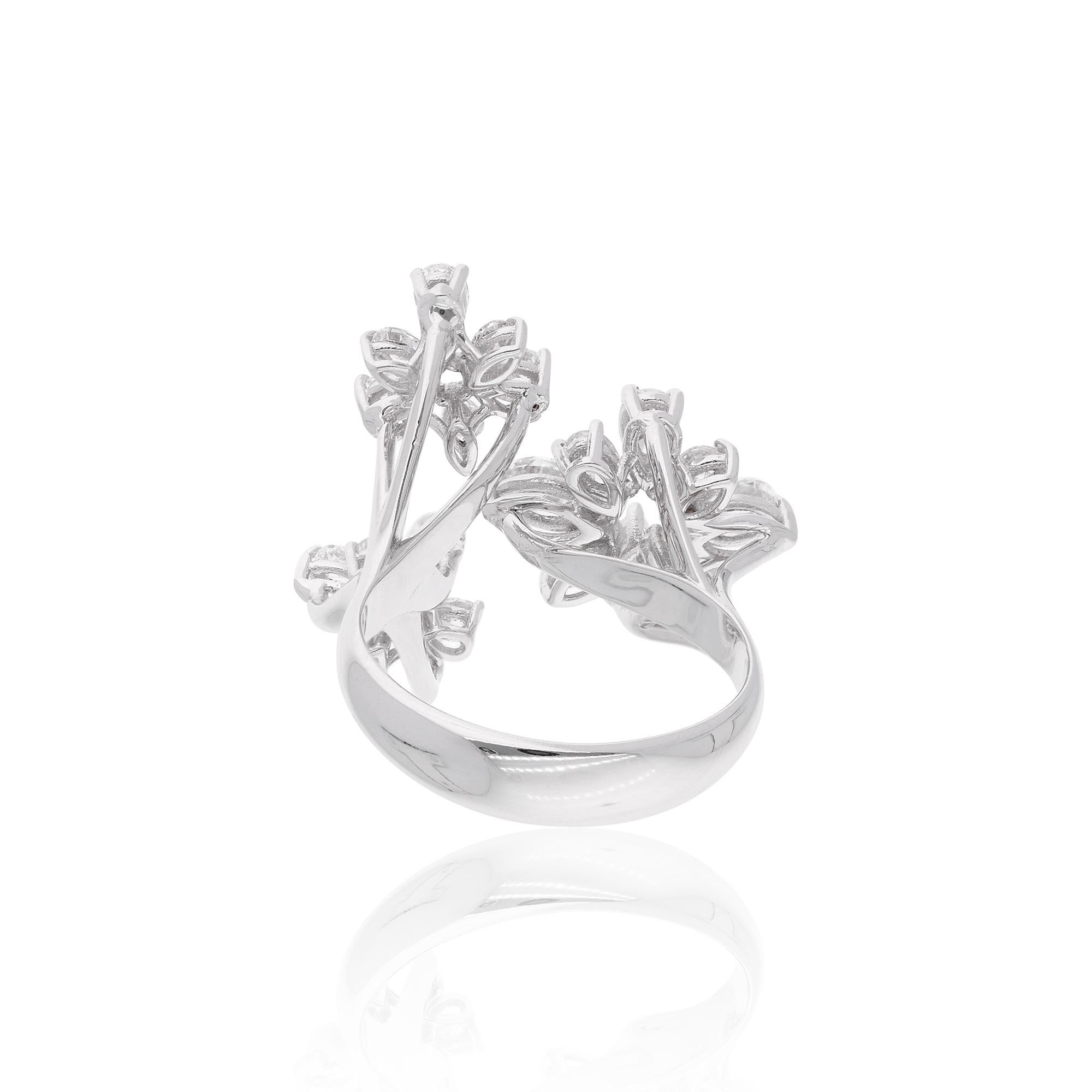 Im Angebot: 1,83 Karat SI/HI Farbe Diamant Drei Blumen Cocktail Ring 14 Karat Weißgold () 5