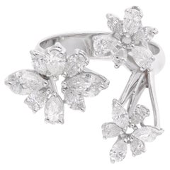 1.83 Carat SI/HI Color Diamond Three Floral Cocktail Ring 18 Karat White Gold
