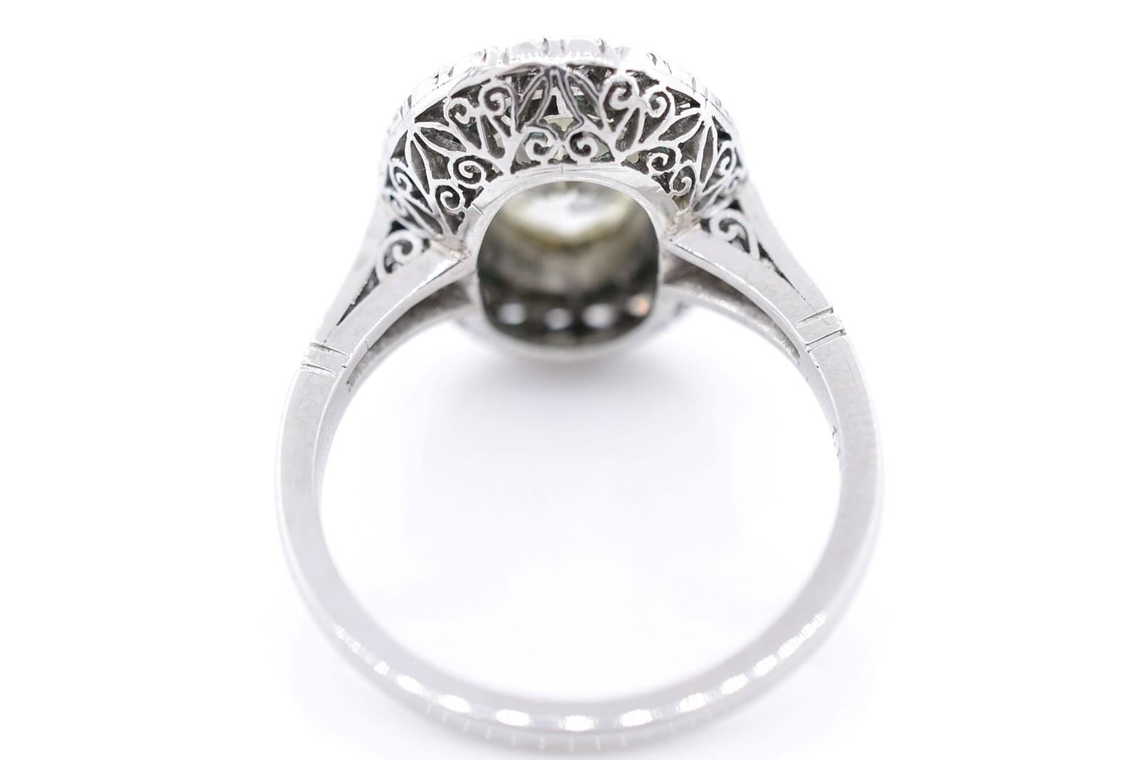 Art Deco 1.83 Carat Transitional Cut Diamond Platinum Ring For Sale