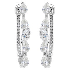 1.83 ct Pear & Marquise Diamond Inside-Out Hoop Earrings 18K White Gold for Gift