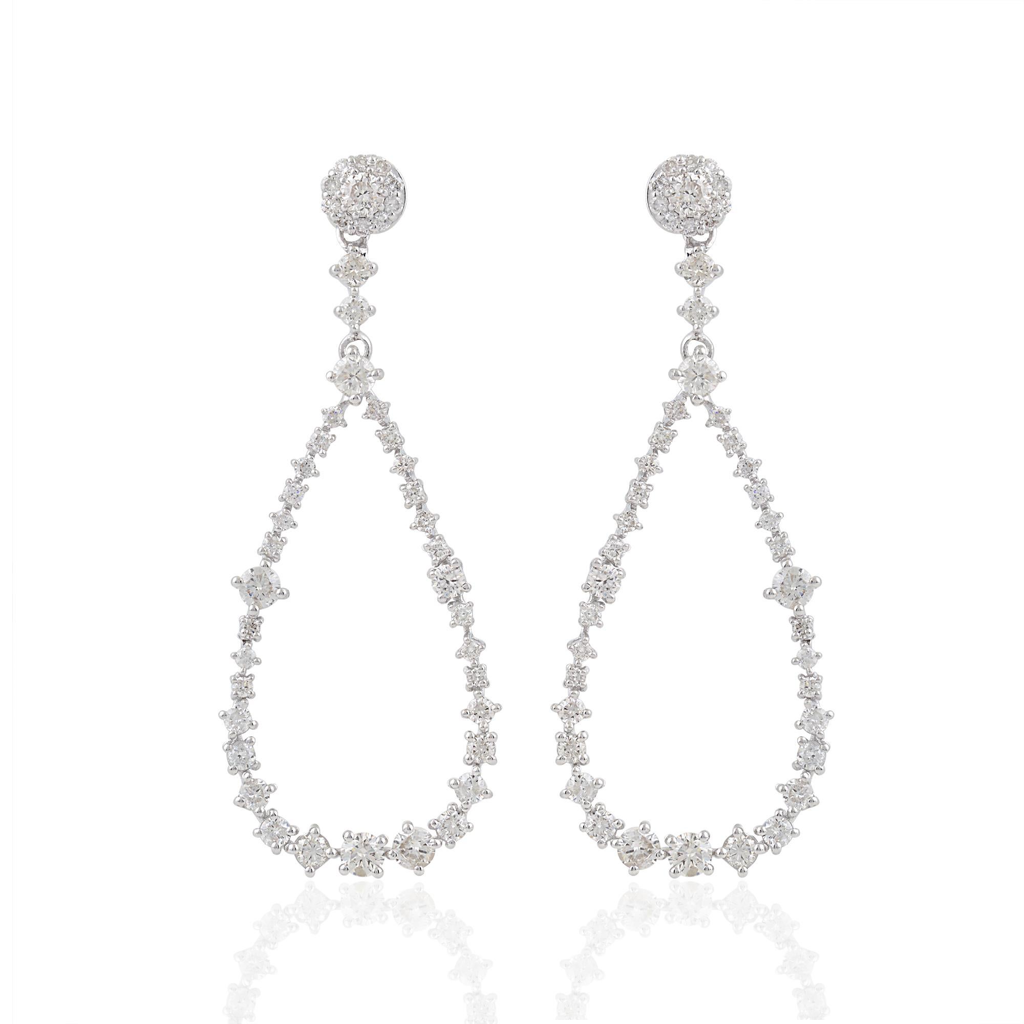 Modern 1.83 Ct. SI Clarity HI Color Pave Diamond Dangle Earrings 10k White Gold Jewelry For Sale