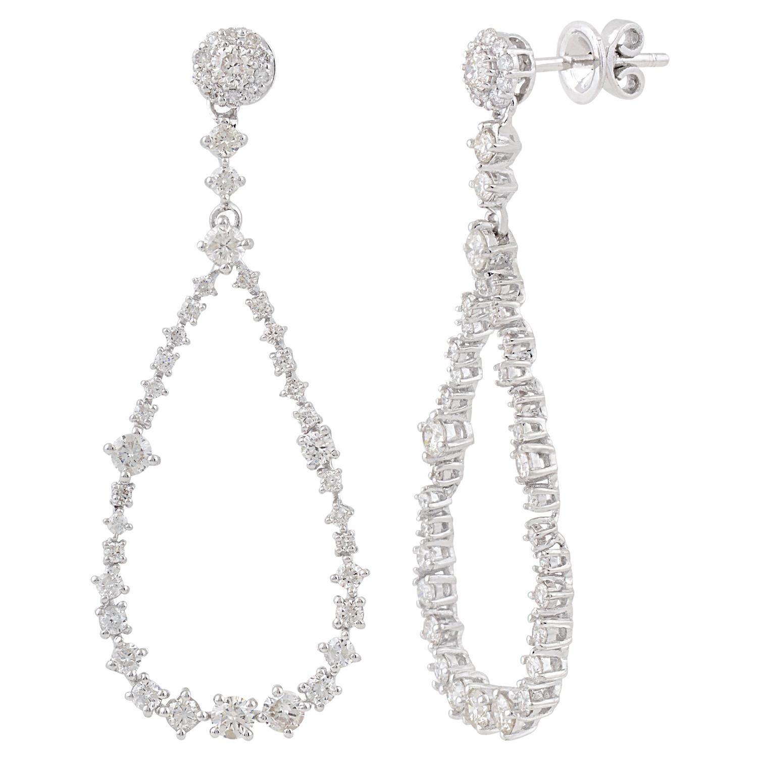 1.83 Ct. SI Clarity HI Color Pave Diamond Dangle Earrings 10k White Gold Jewelry
