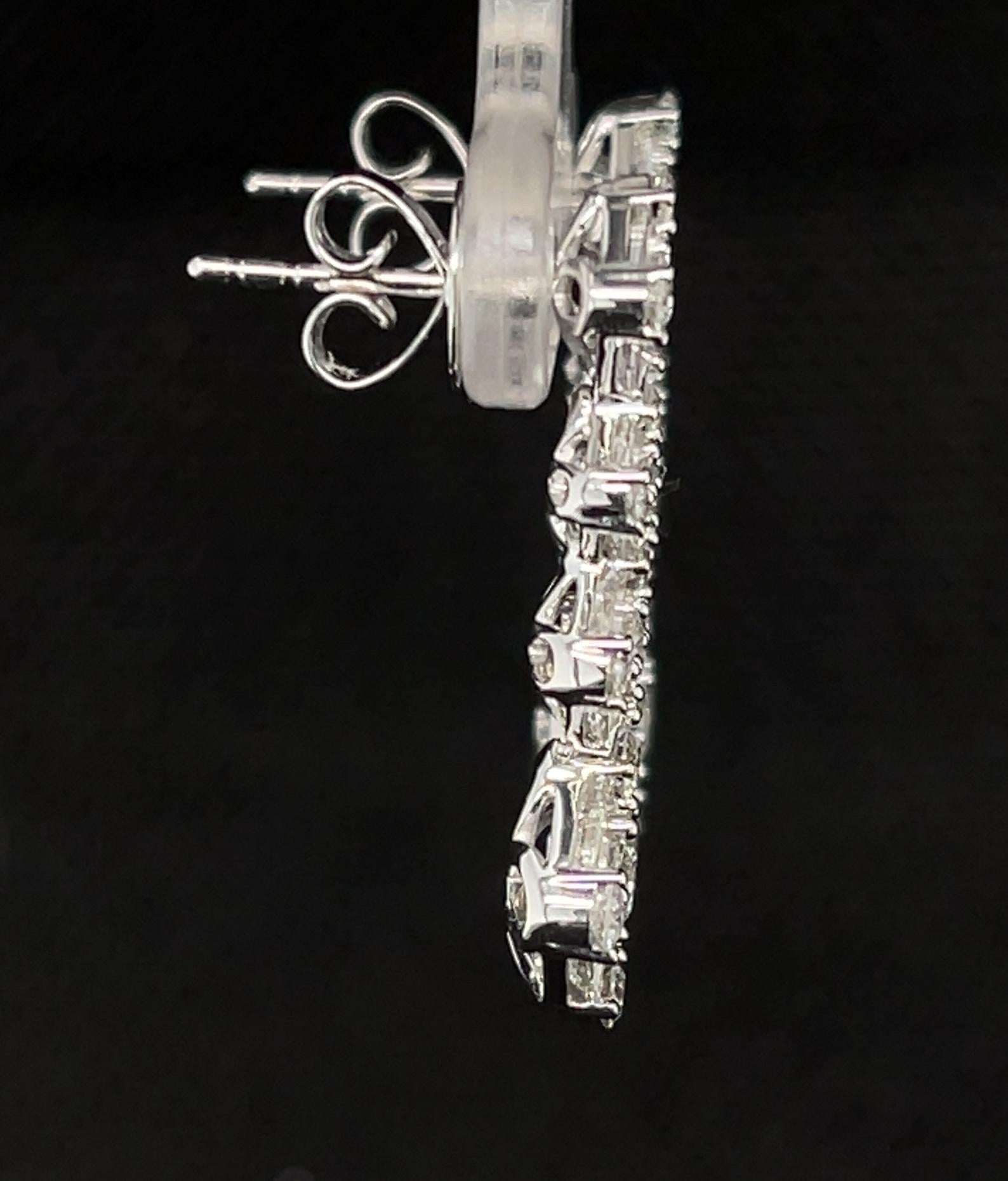 Artisan Baguette & Round Diamond Waterfall Dangle Earrings in White Gold, 1.83 ct. t.w.  For Sale