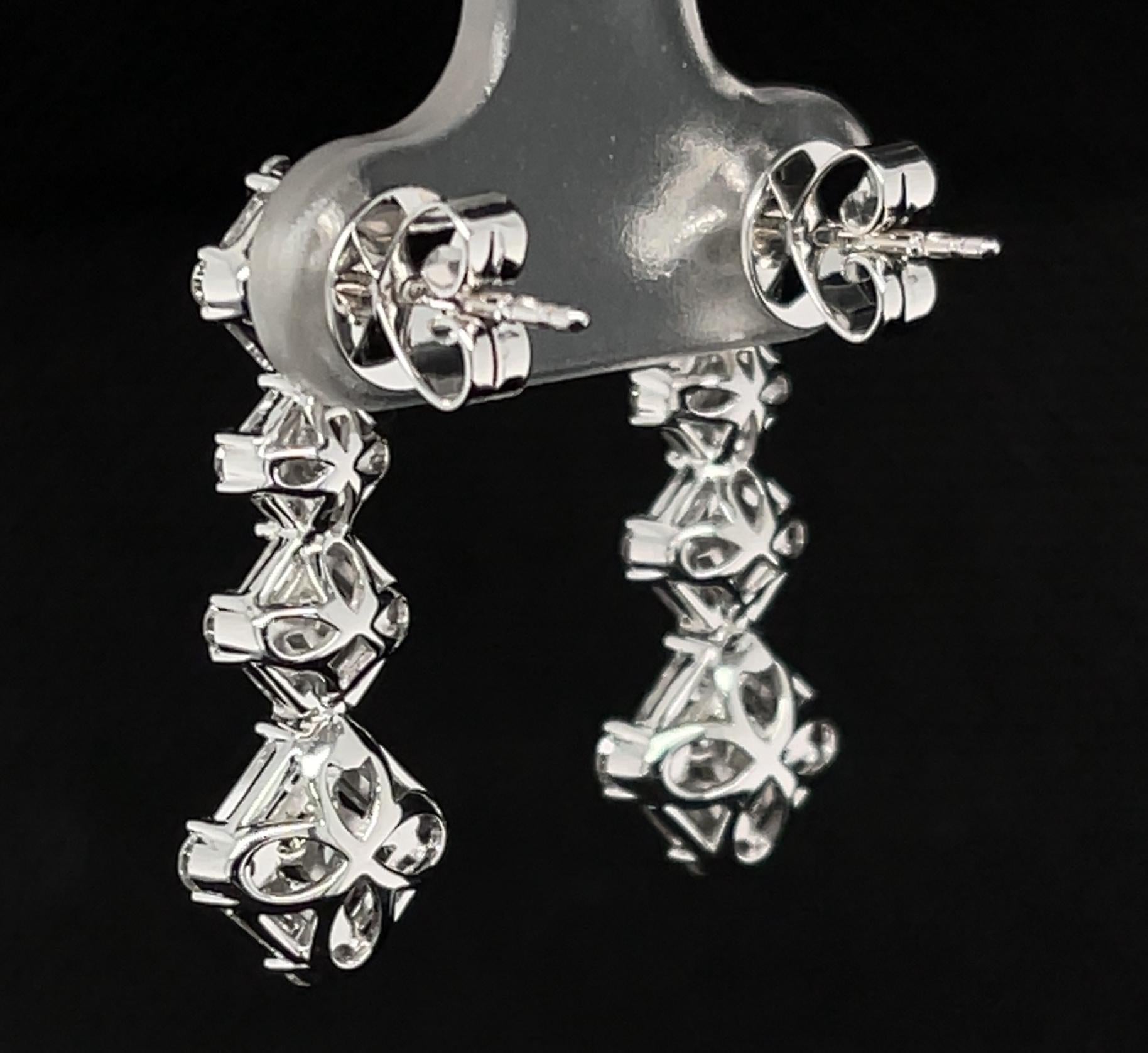 Women's Baguette & Round Diamond Waterfall Dangle Earrings in White Gold, 1.83 ct. t.w. For Sale