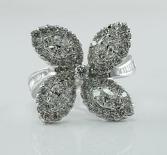 1.83 Ctw Diamond Ring Flower Butterfly 18K White Gold Statement Cocktail