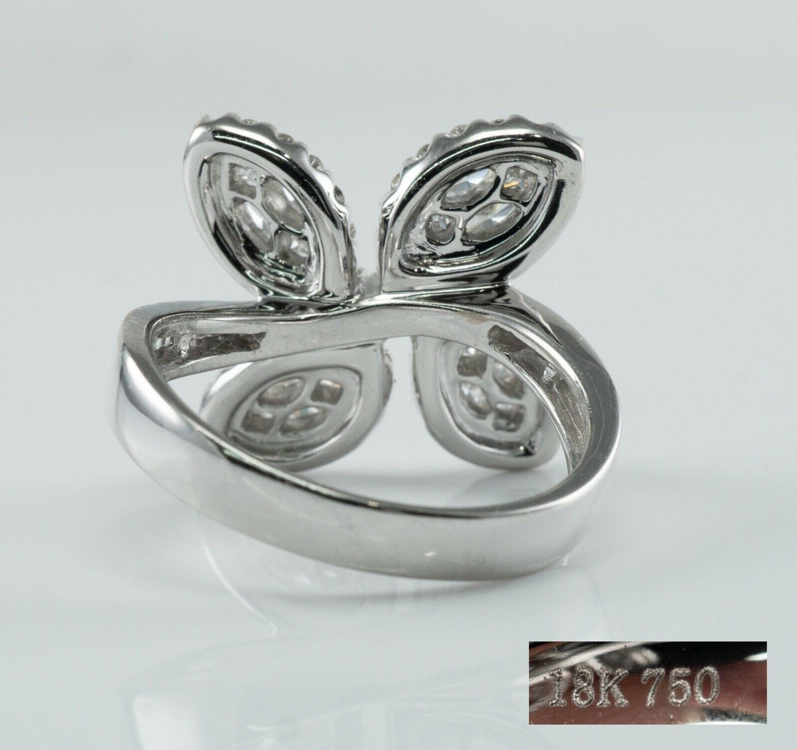 Women's 1.83 Ctw Diamond Ring Flower Butterfly 18K White Gold Statement Cocktail For Sale