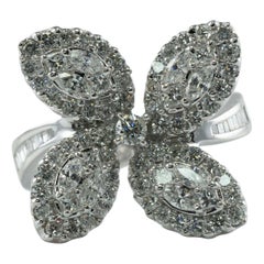 1.83 Ctw Diamond Ring Flower Butterfly 18K White Gold Statement Cocktail