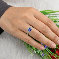 1.83 CTW Princess Cut Tanzanite SI/H Diamond Wedding Ring 18K White Gold