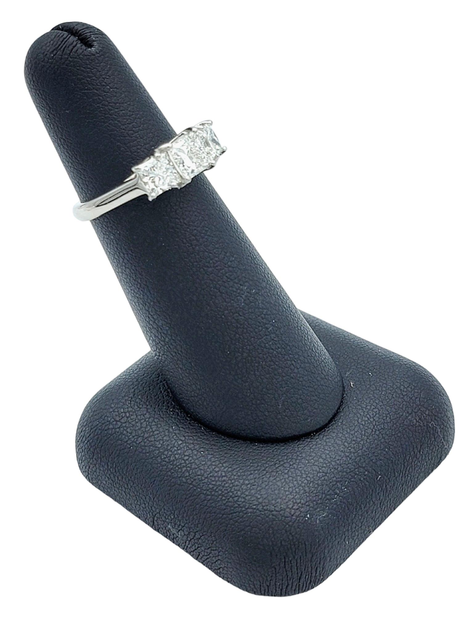 1.83 Total Carat Princess Cut Three Stone Diamond Ring Set in Platinum, Size 5.5 For Sale 5