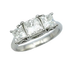 1.83 Carats Total Princess Cut Three Stone Diamond Ring Set in Platinum
