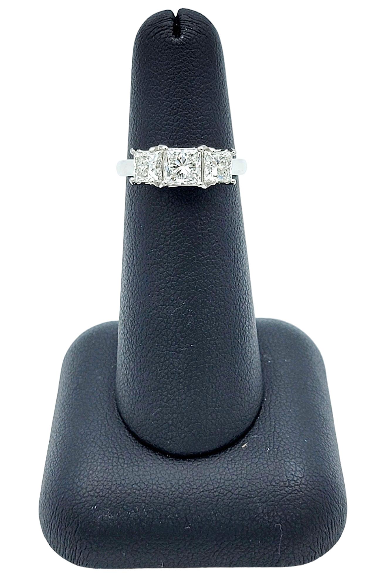 1.83 Total Carat Princess Cut Three Stone Diamond Ring Set in Platinum, Size 5.5 For Sale 4