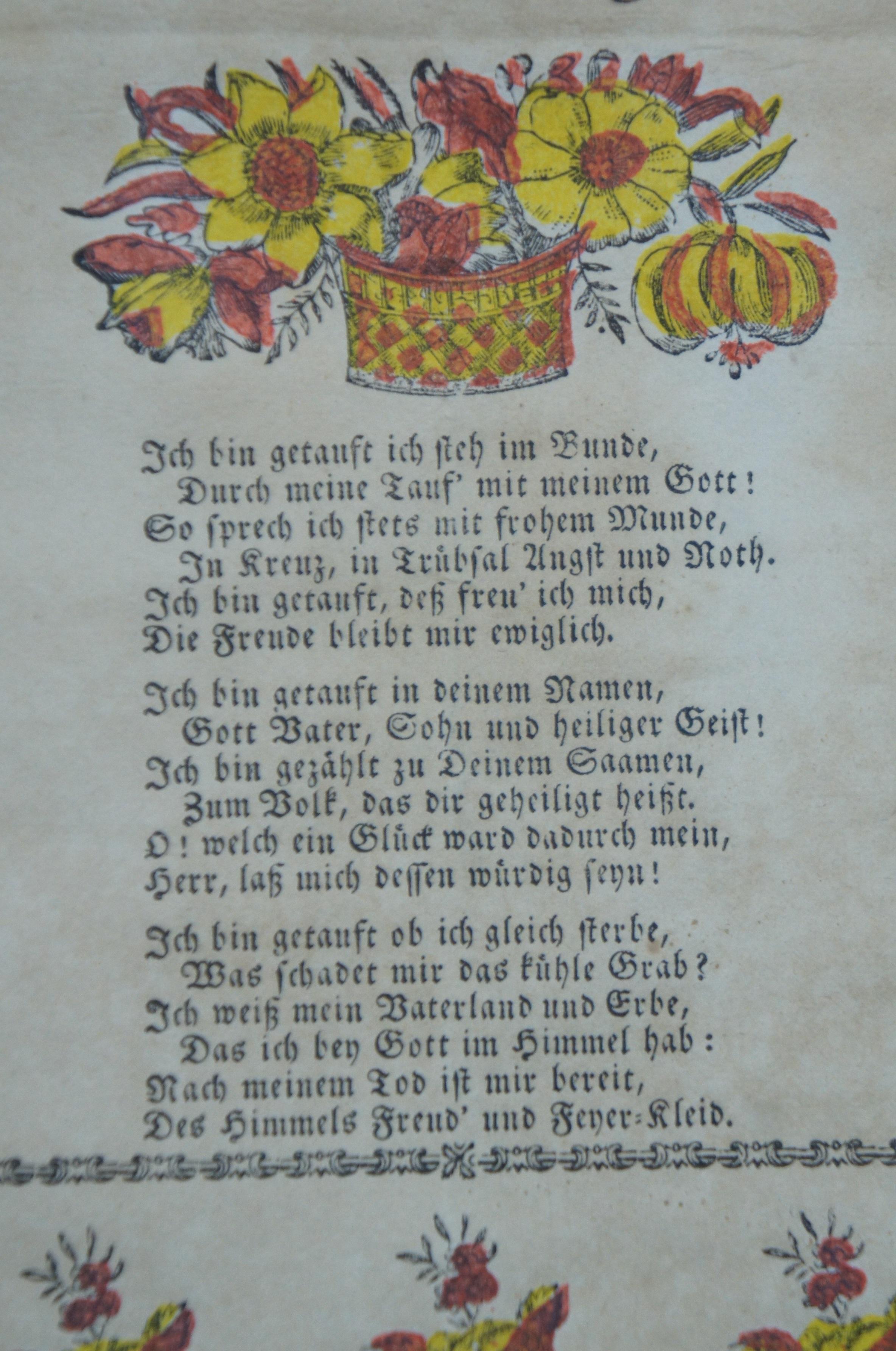 Paper 1830 Antique German Pennsylvania Dutch Birth & Baptismal Lithograph Certificate For Sale