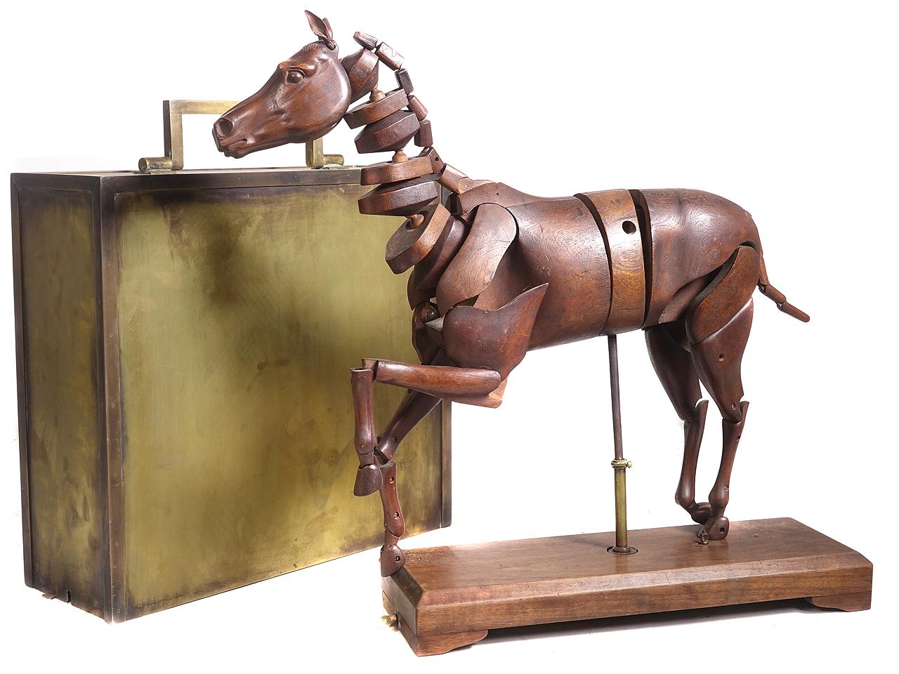 Carved 1830 Articulated Artist's Horse Model and Case