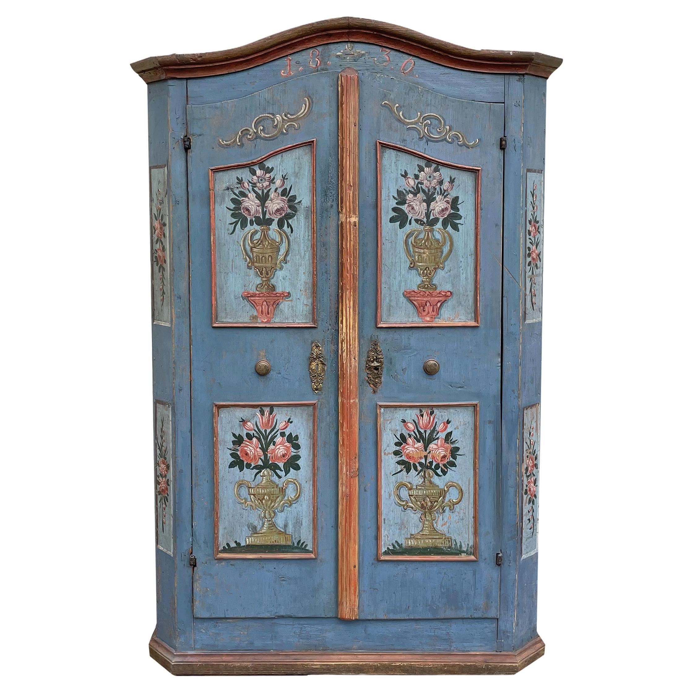 1830 Blu Floral Painted Cabinet