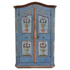 Antique 1830 Blu Floral Painted Cabinet