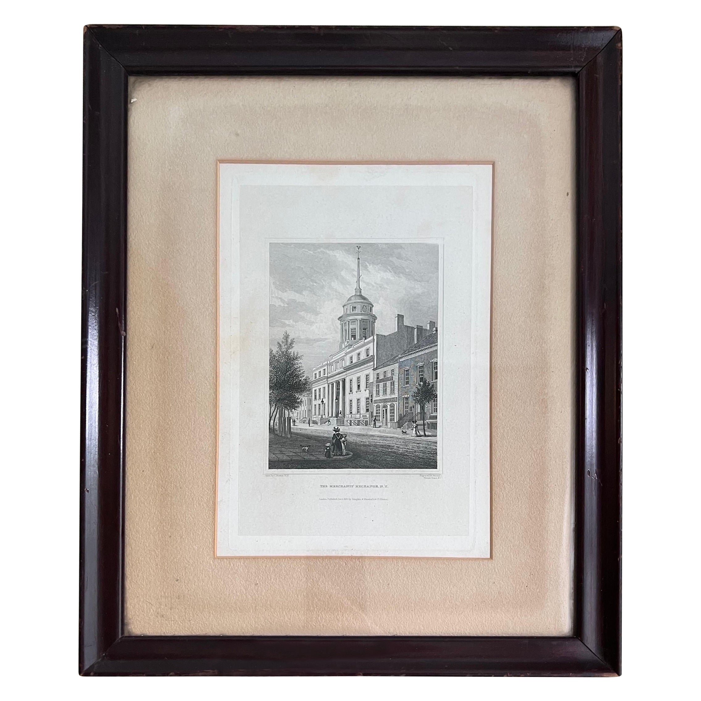 1830 C. Burton NYC Merchant Exchange Wall Street Engraving