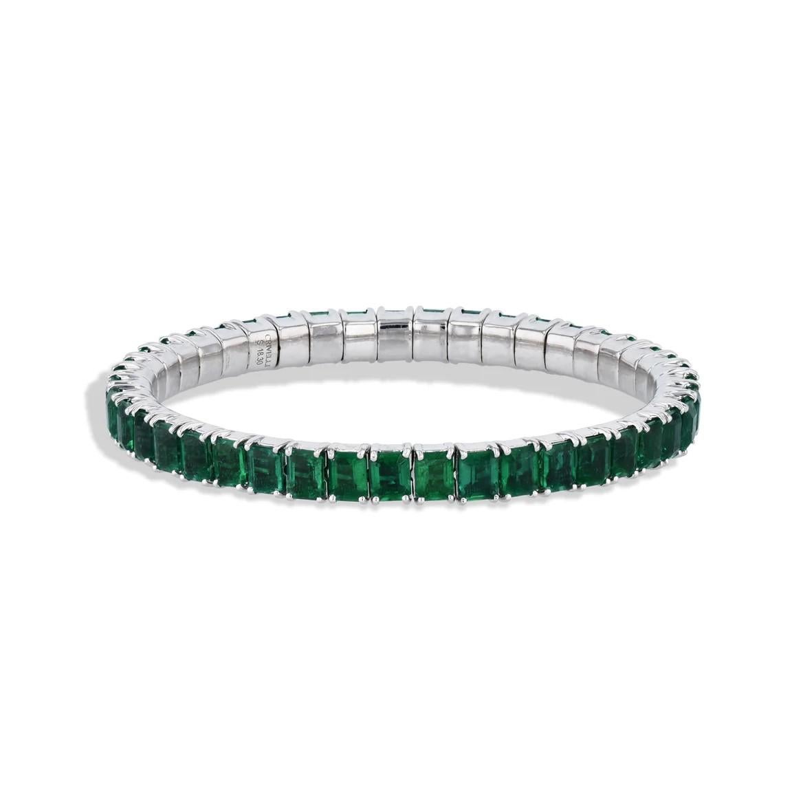Women's 18.30 Carat Emerald 18 Karat White Gold Stretch Tennis Bracelet For Sale