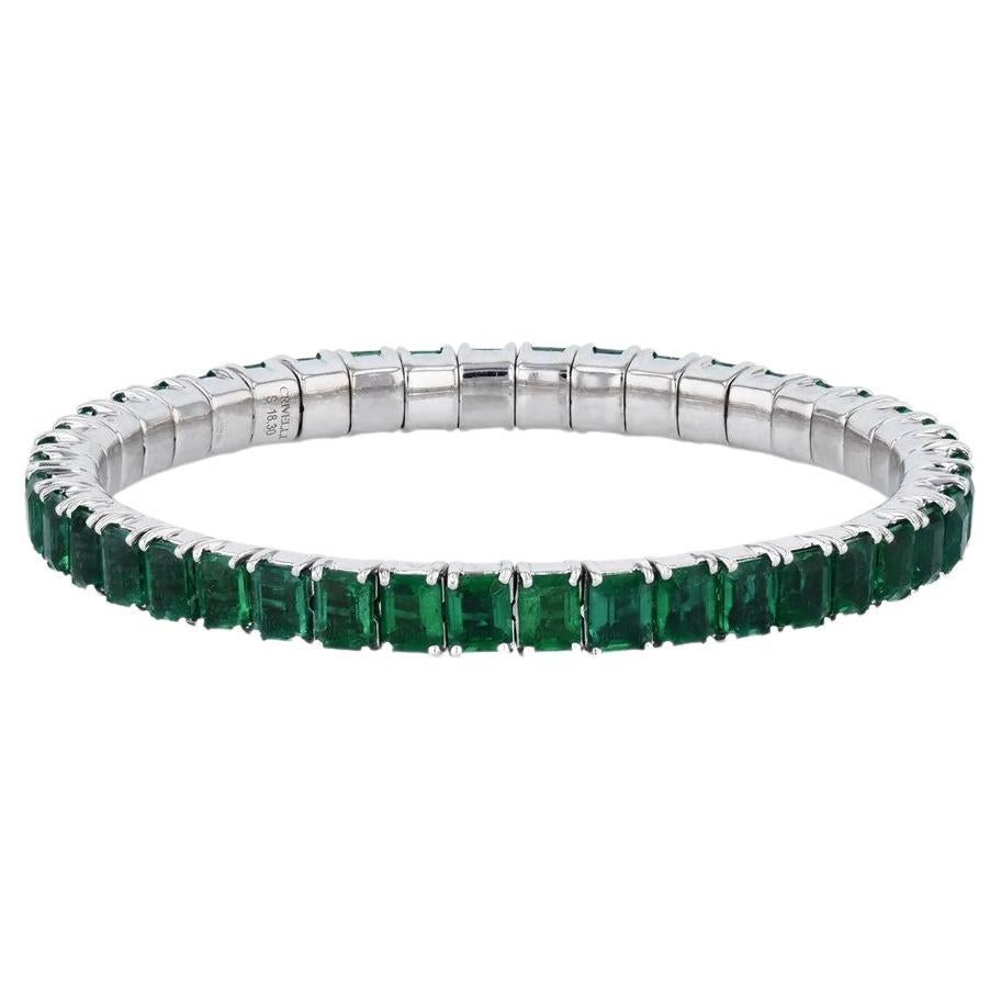 Bracelet tennis extensible en or blanc 18 carats avec émeraudes de 18.30 carats