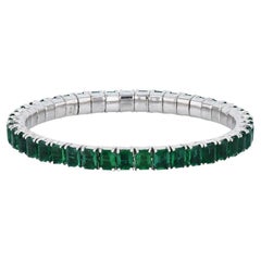 18.30 Carat Emerald 18 Karat White Gold Stretch Tennis Bracelet