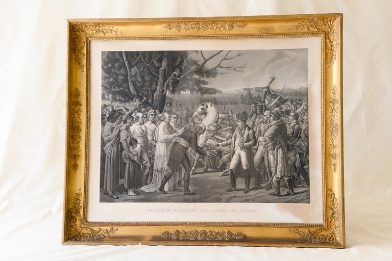 This gravure - or engraving - was printed in Paris by the Chaillou-Potrelle publishers on rue des Vieilles-Étuves-St-Honoré. It depicts Napoleon receiving the keys to the city of Vienna, on the plains of Schönbrunn, the 13th of november, 1805. The