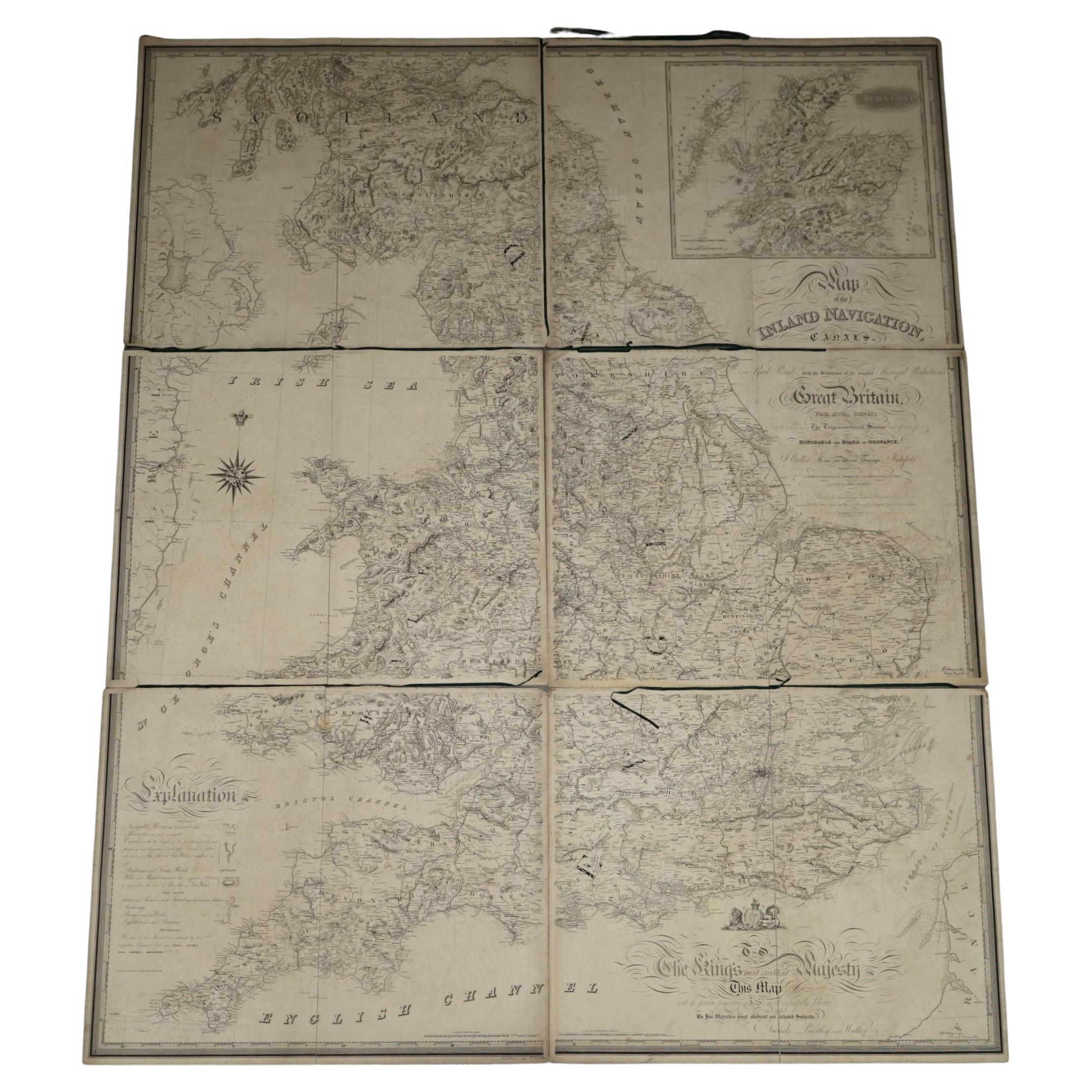 1830 DATÉ EXTRA GRANDE CARTE DE NAVIGATION INTÉRIEURE 194CM X 159CM CANAUX ET CHEMINS DE FER en vente