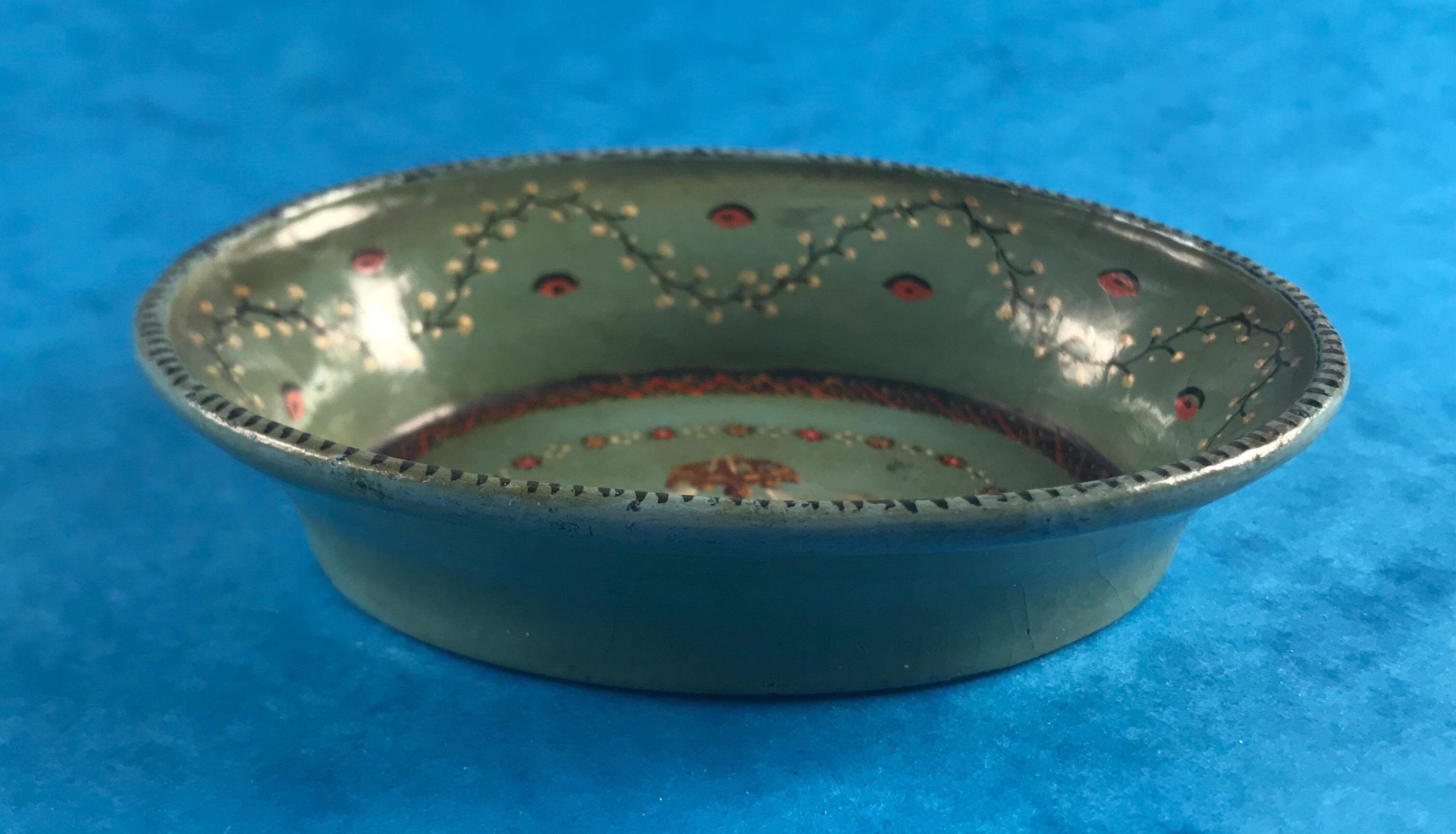 19th Century 1830 Hand Painted Green Papier-mâché Pin or Counter Tray