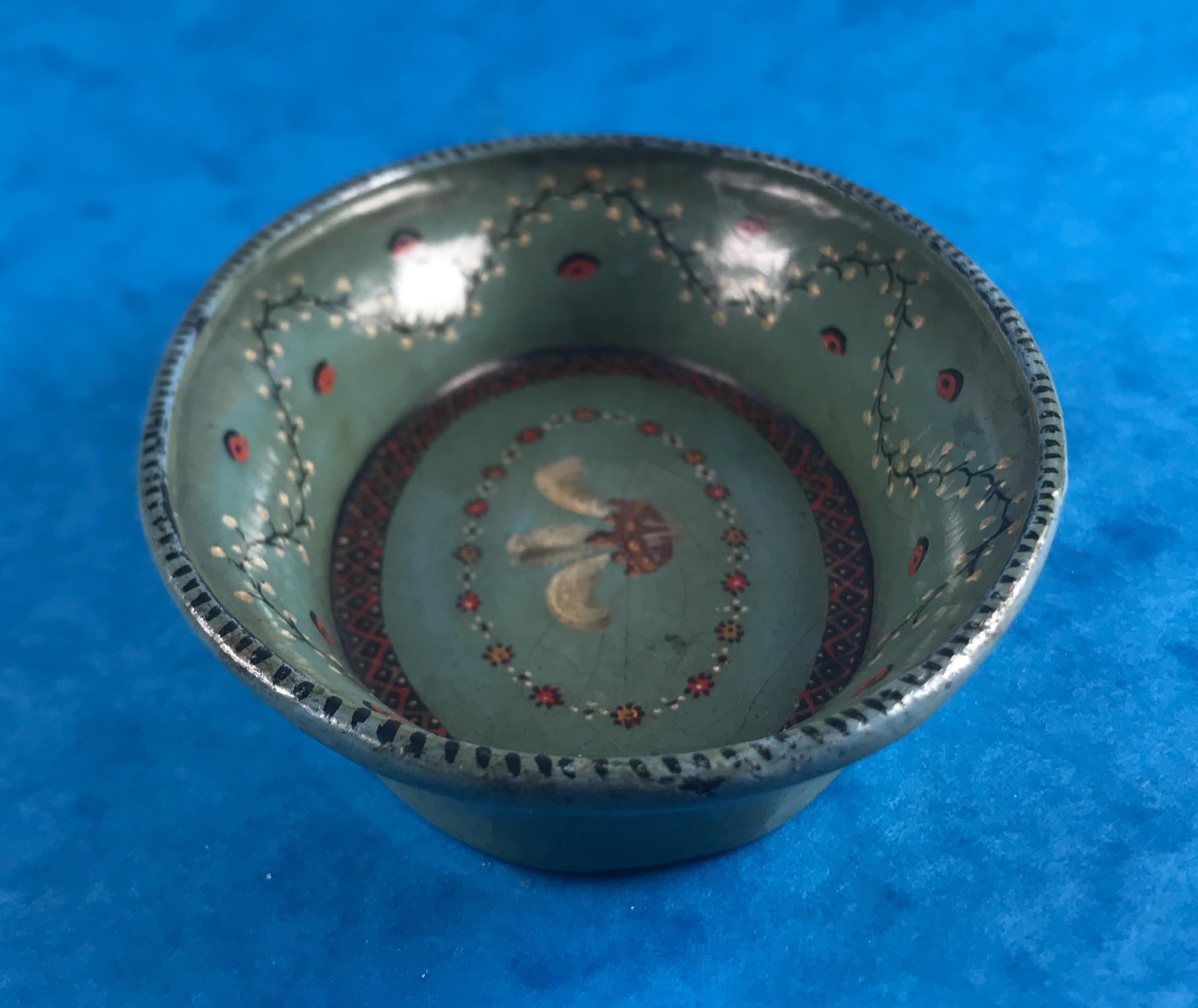 Paper 1830 Hand Painted Green Papier-mâché Pin or Counter Tray