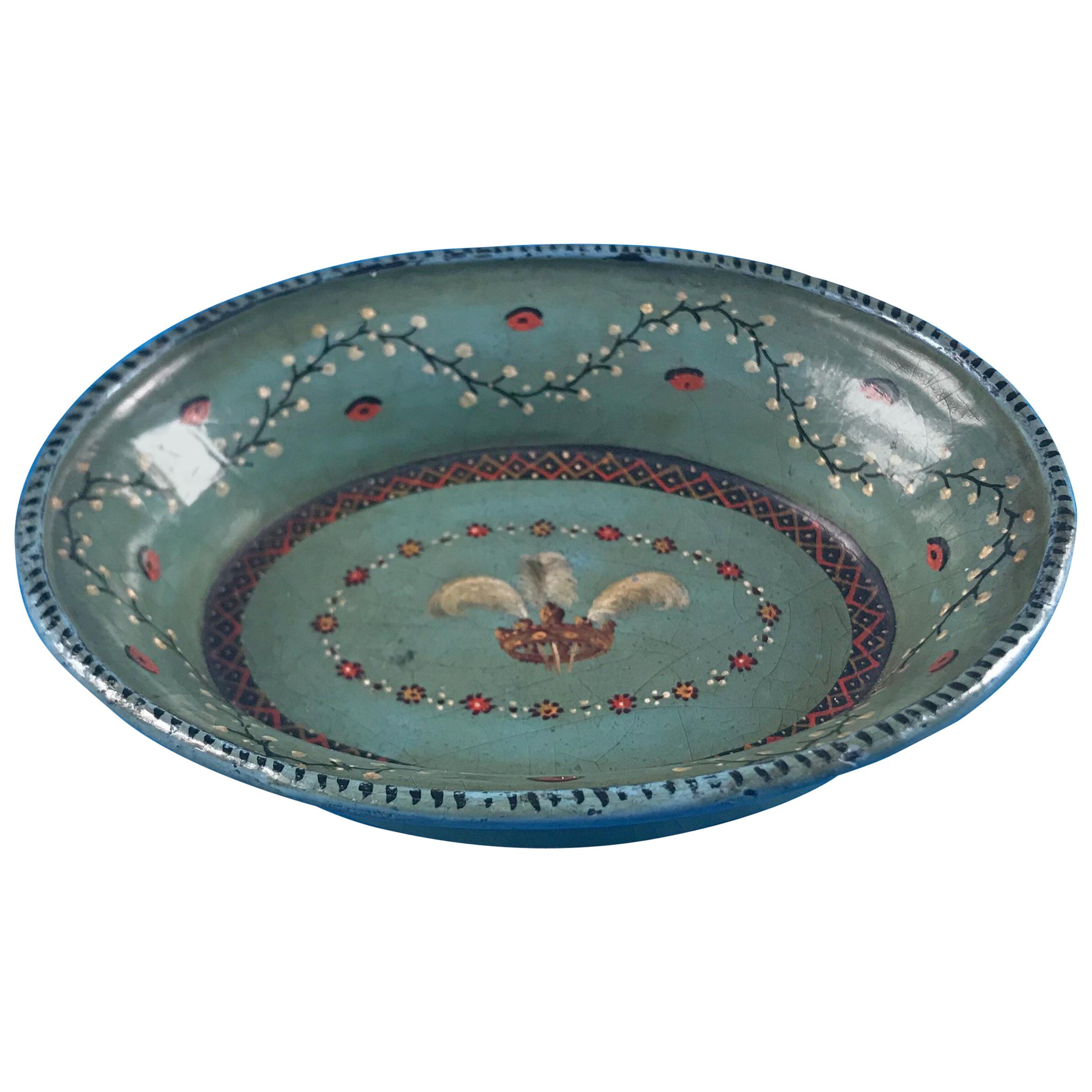 1830 Hand Painted Green Papier-mâché Pin or Counter Tray