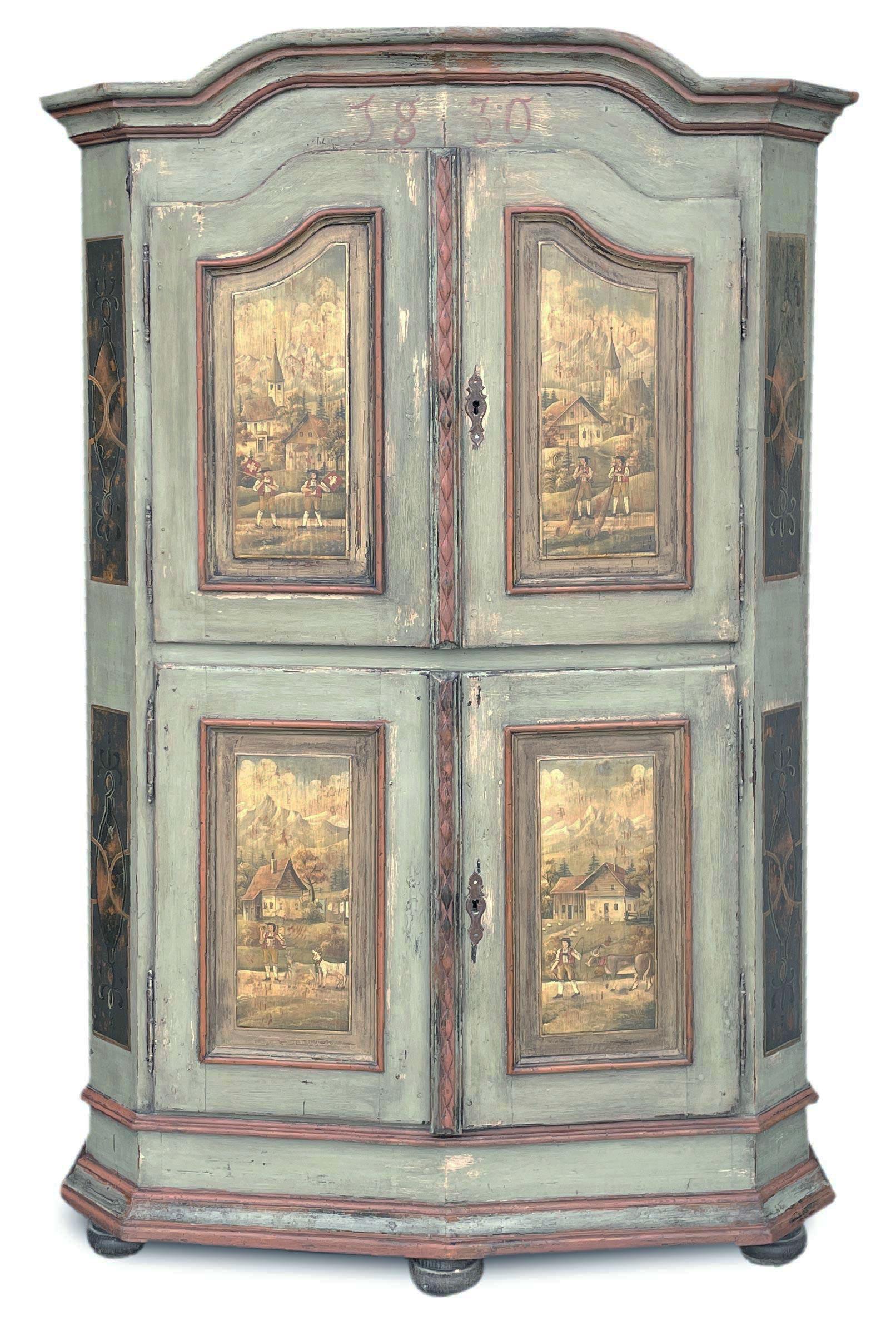 Mid-19th Century 1830 Light Green Swiss Painted Cabinet 