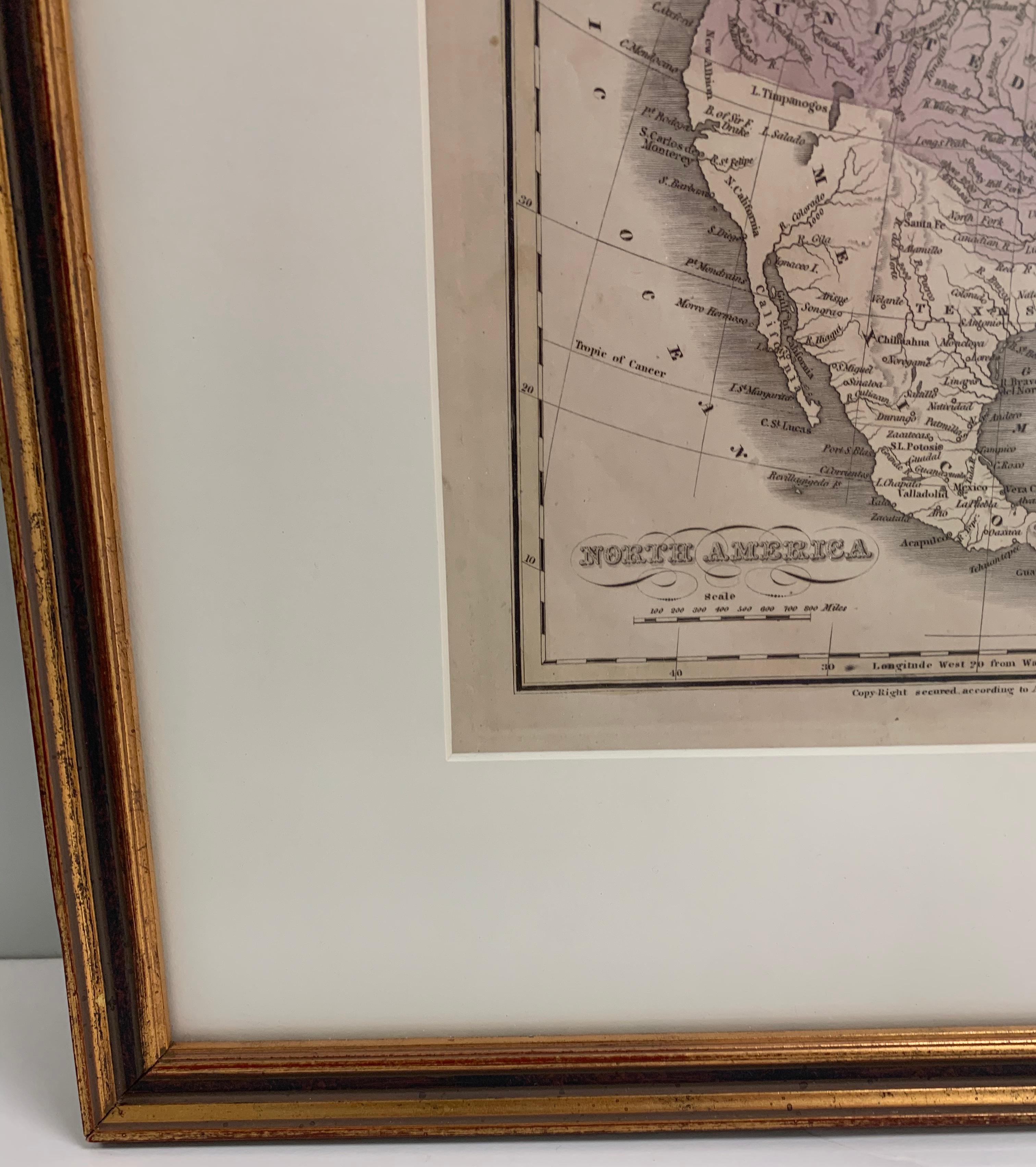 Américain Carte encadrée Mexique et États-Unis de 1830 en vente