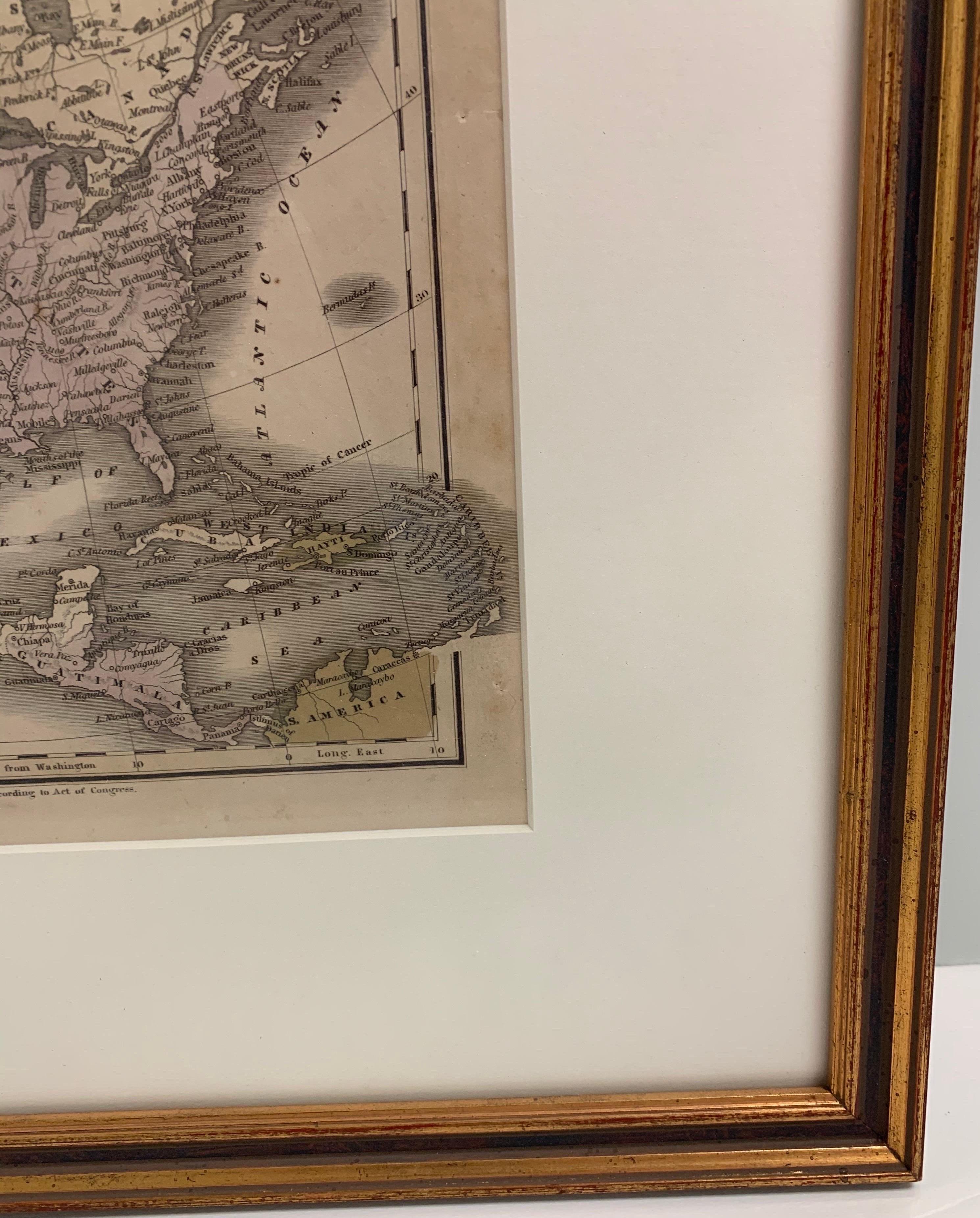 Carte encadrée Mexique et États-Unis de 1830 Bon état - En vente à Stamford, CT