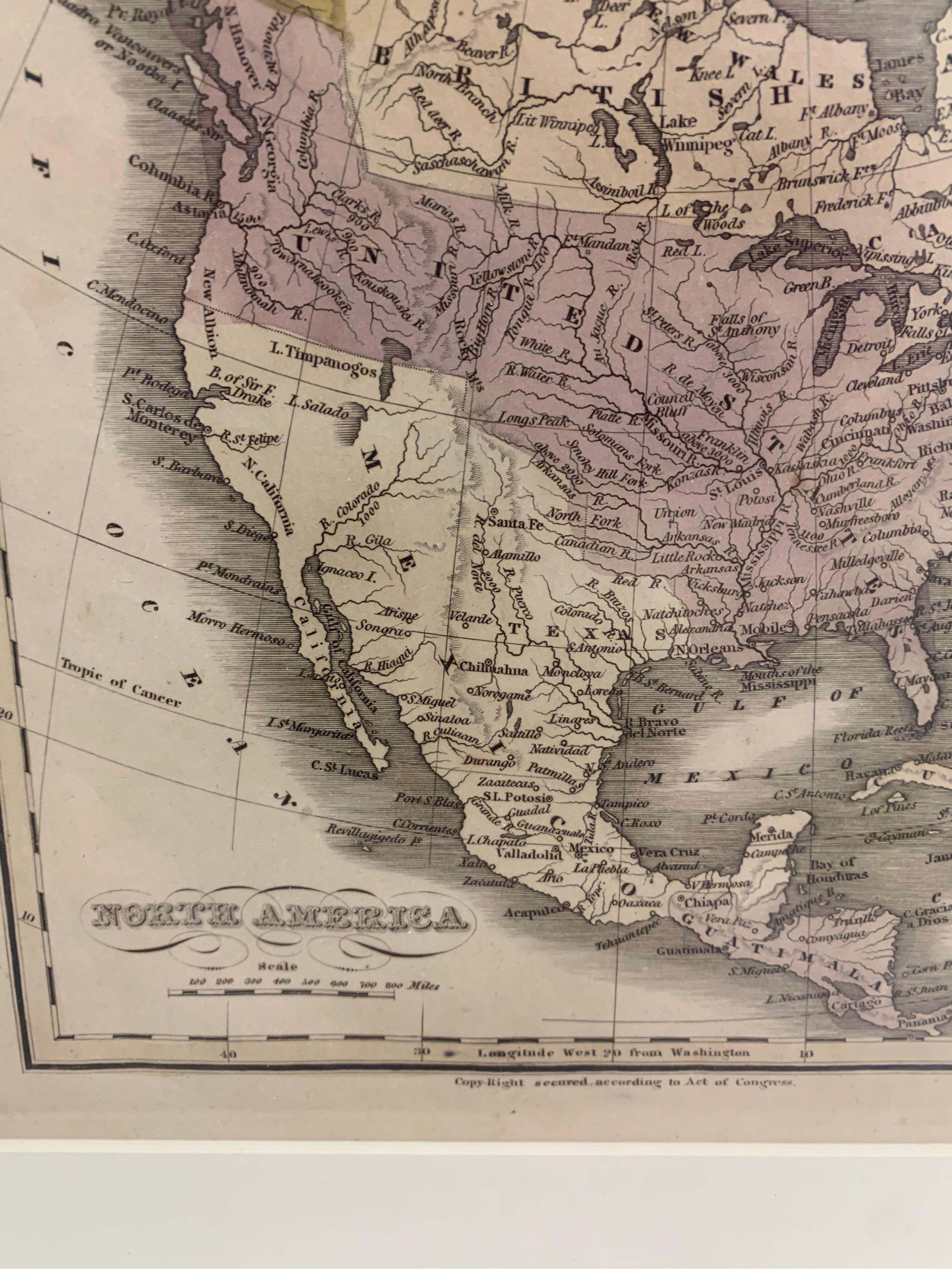 Carte encadrée Mexique et États-Unis de 1830 en vente 1