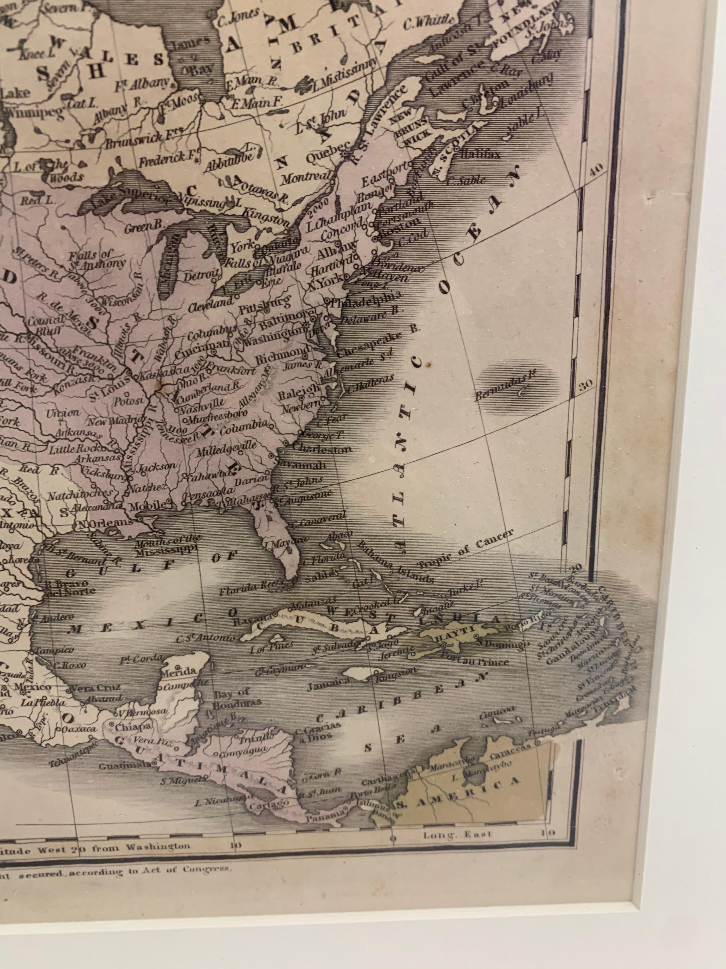 Mid-19th Century 1830 Mexico and United States Framed Map For Sale