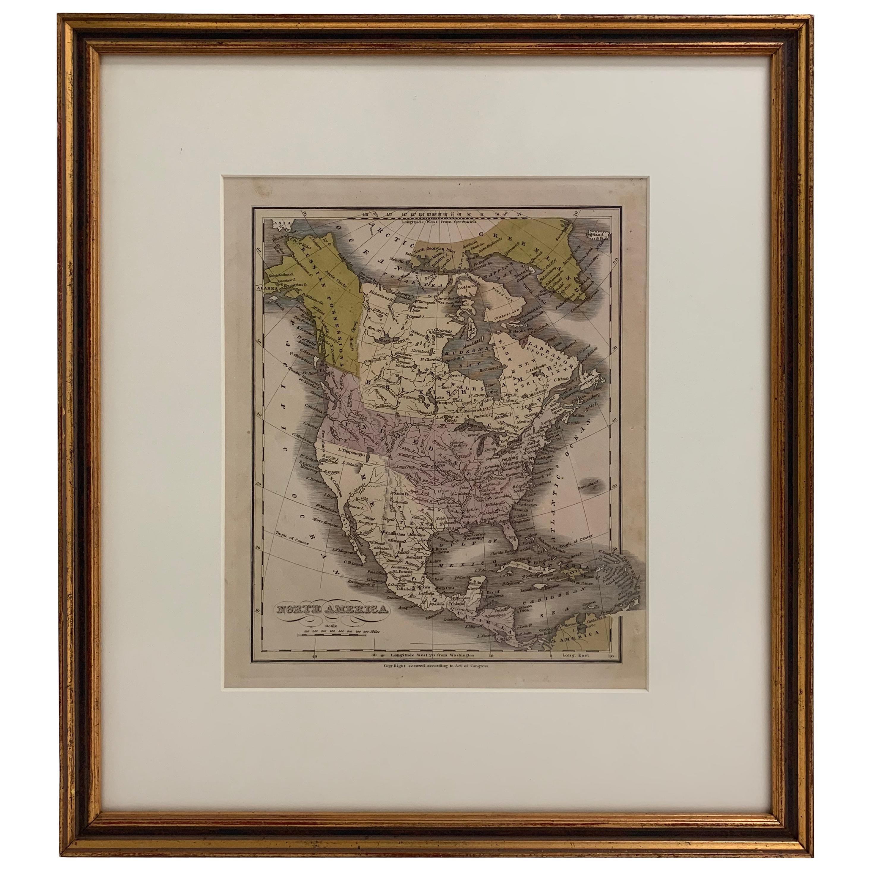 Carte encadrée Mexique et États-Unis de 1830