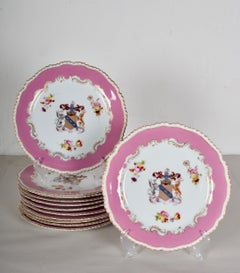 1830 Rockingham Porcelain Dinner Plates, Earl of Derby Coat of Arms, set of 12