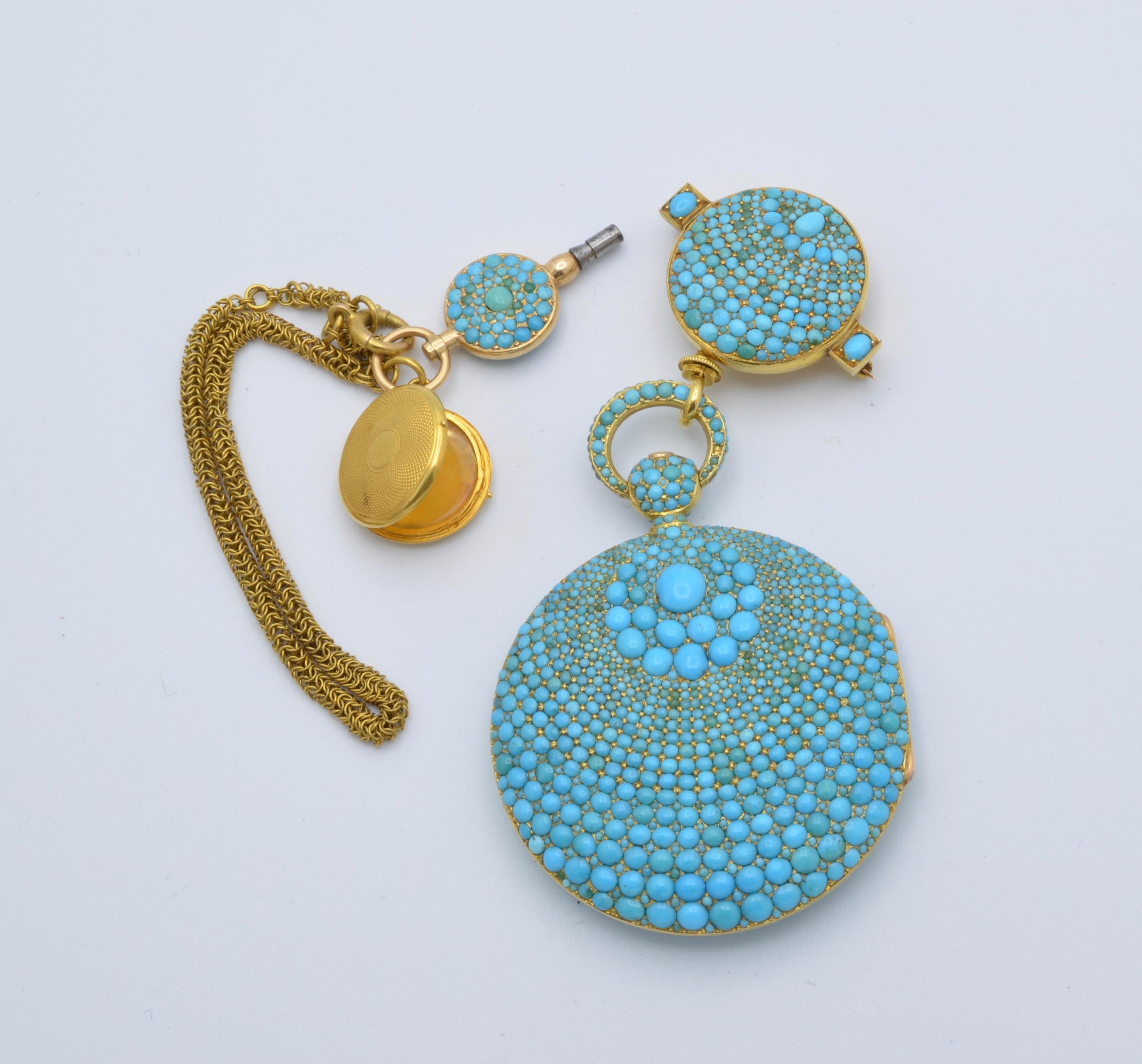 Josephine de Bauharnais could be wearing this incredible blue turquoise watch on an incredible dress... A yellow gold pocket watch made in Geneva Switzerland signed Jn, Fr, Bautte & C.
It's beautiful inside and out. The detail of the watch box is so