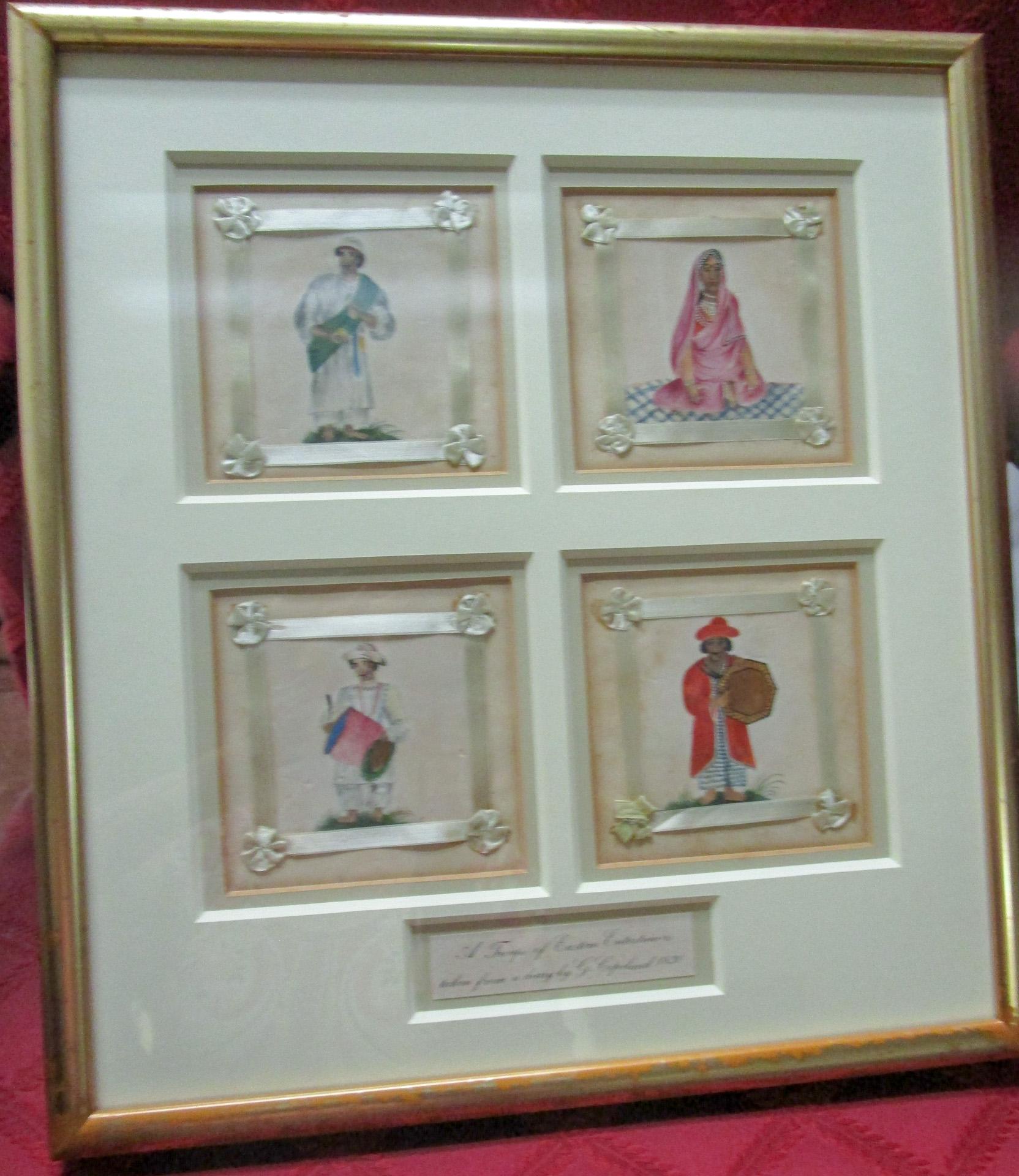 1830 Watercolor and Gouache Painted Vignettes of Eastern Entertainers  In Good Condition For Sale In Savannah, GA