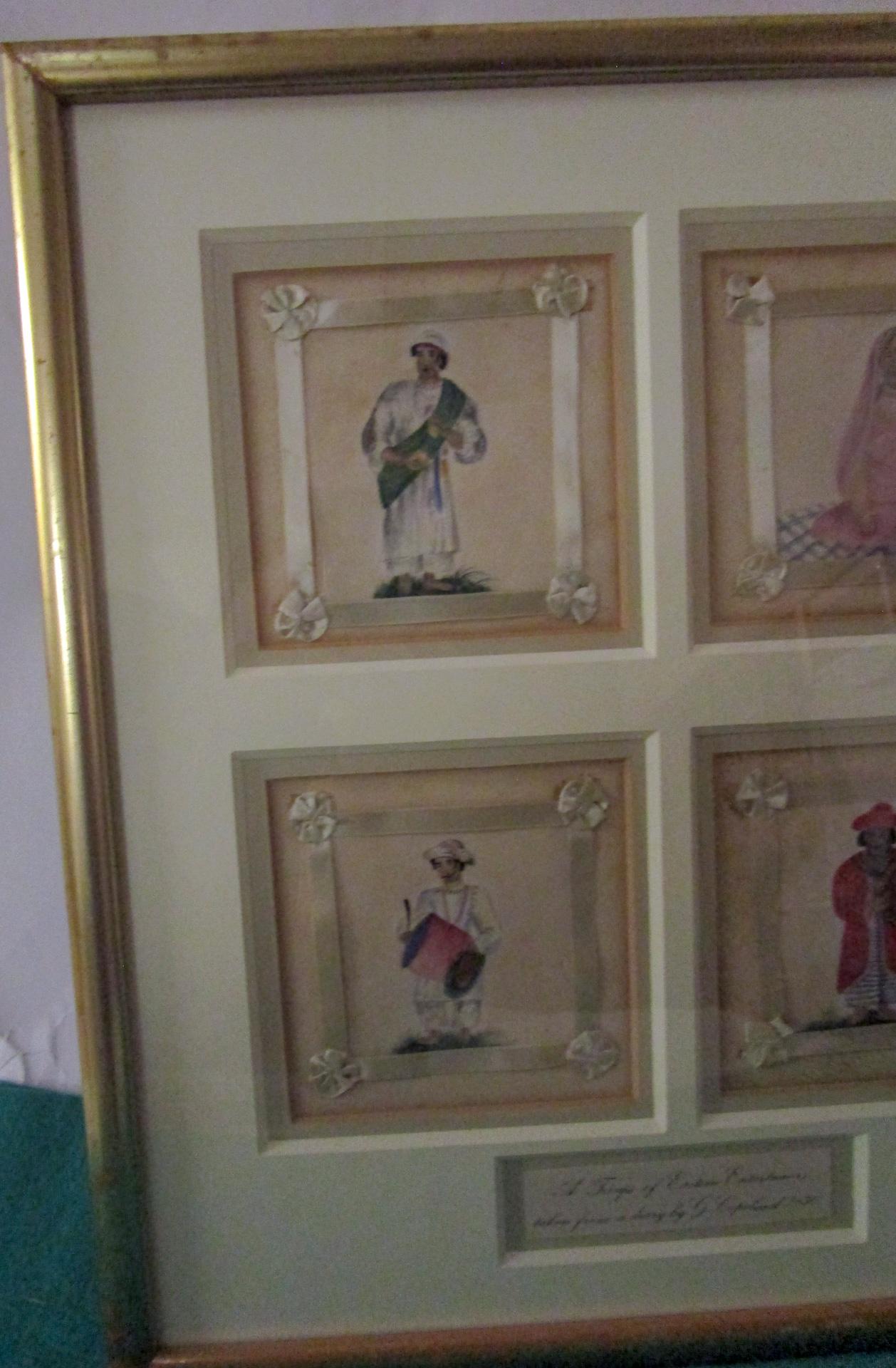 Silk 1830 Watercolor and Gouache Painted Vignettes of Eastern Entertainers  For Sale