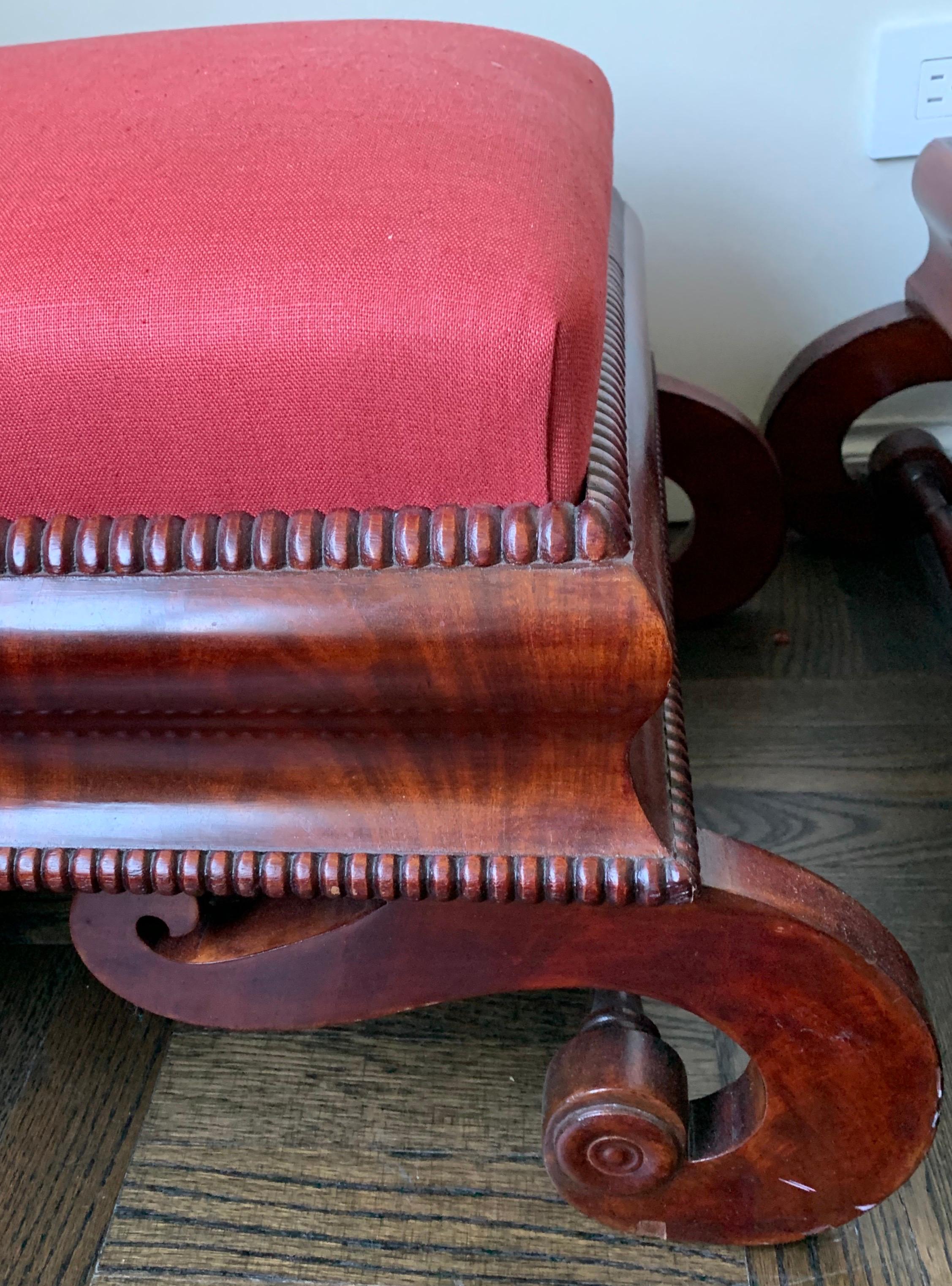 1830s, American Carved Mahogany Large Curule Foot Stools For Sale 2