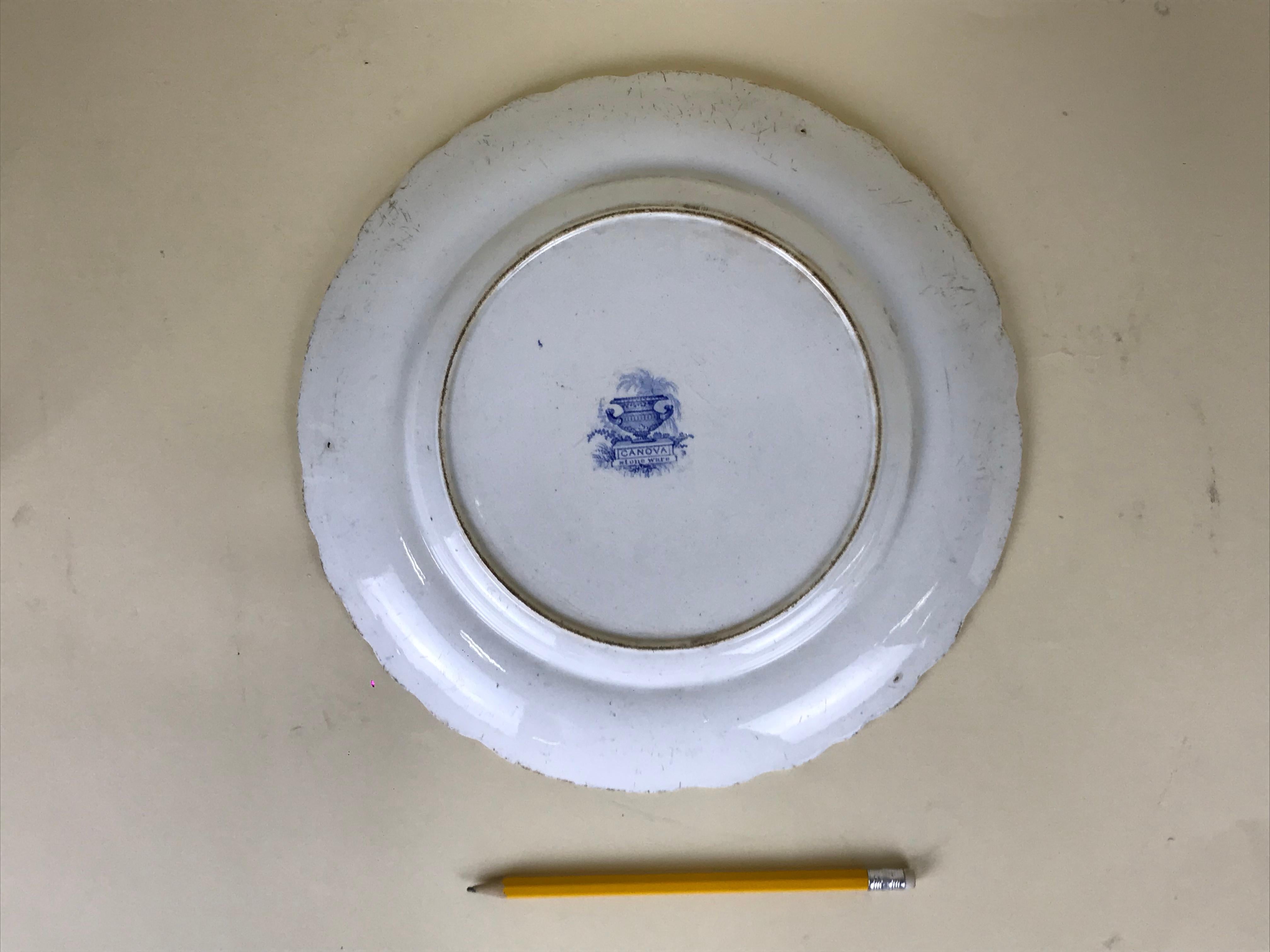 1830s English Blue and White Thomas Mayer Stoneware Canova Pattern Dinner Plate For Sale 5