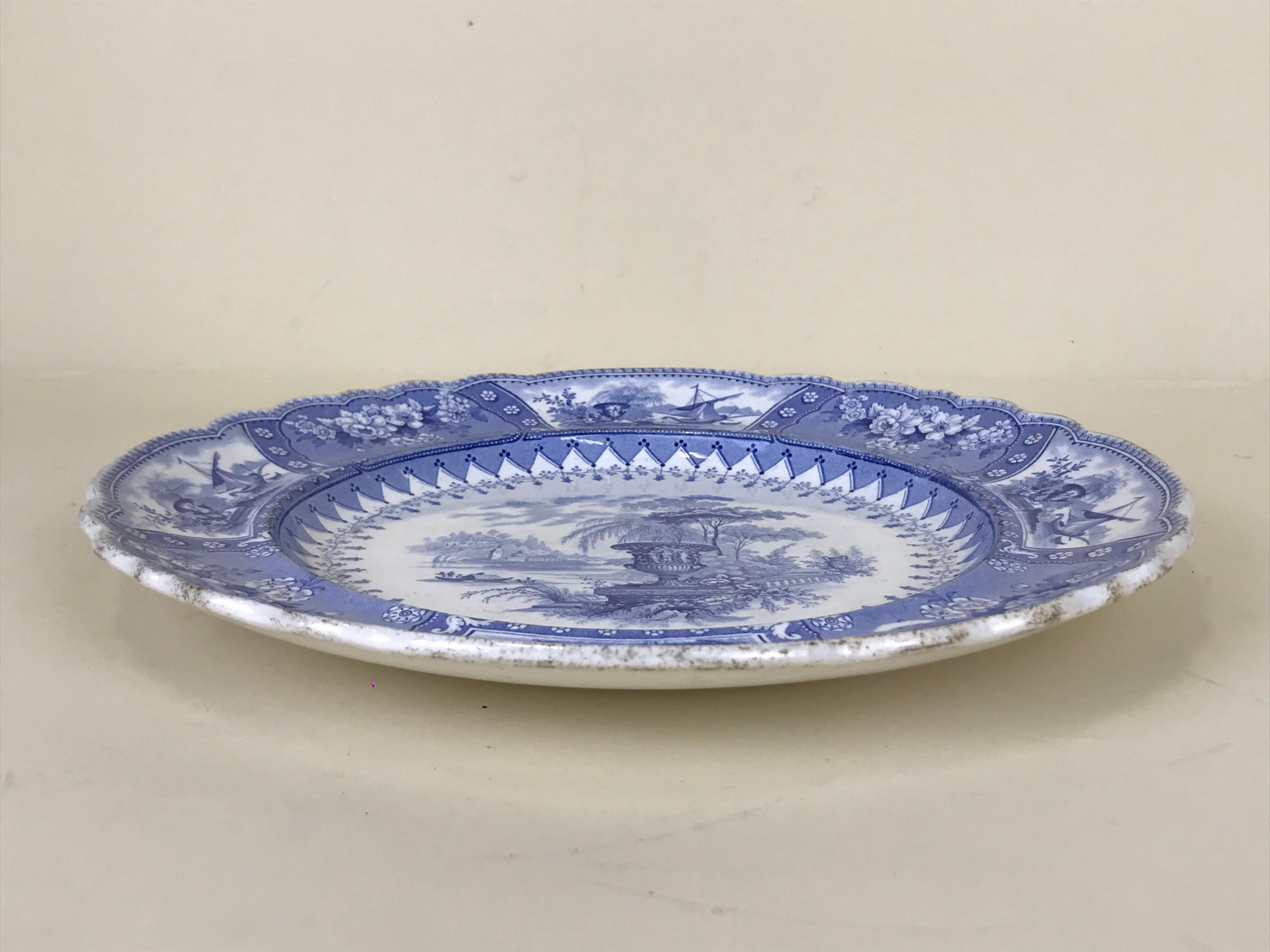 1830s English Blue and White Thomas Mayer Stoneware Canova Pattern Dinner Plate For Sale 2