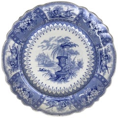 Antique 1830s English Blue and White Thomas Mayer Stoneware Canova Pattern Dinner Plate